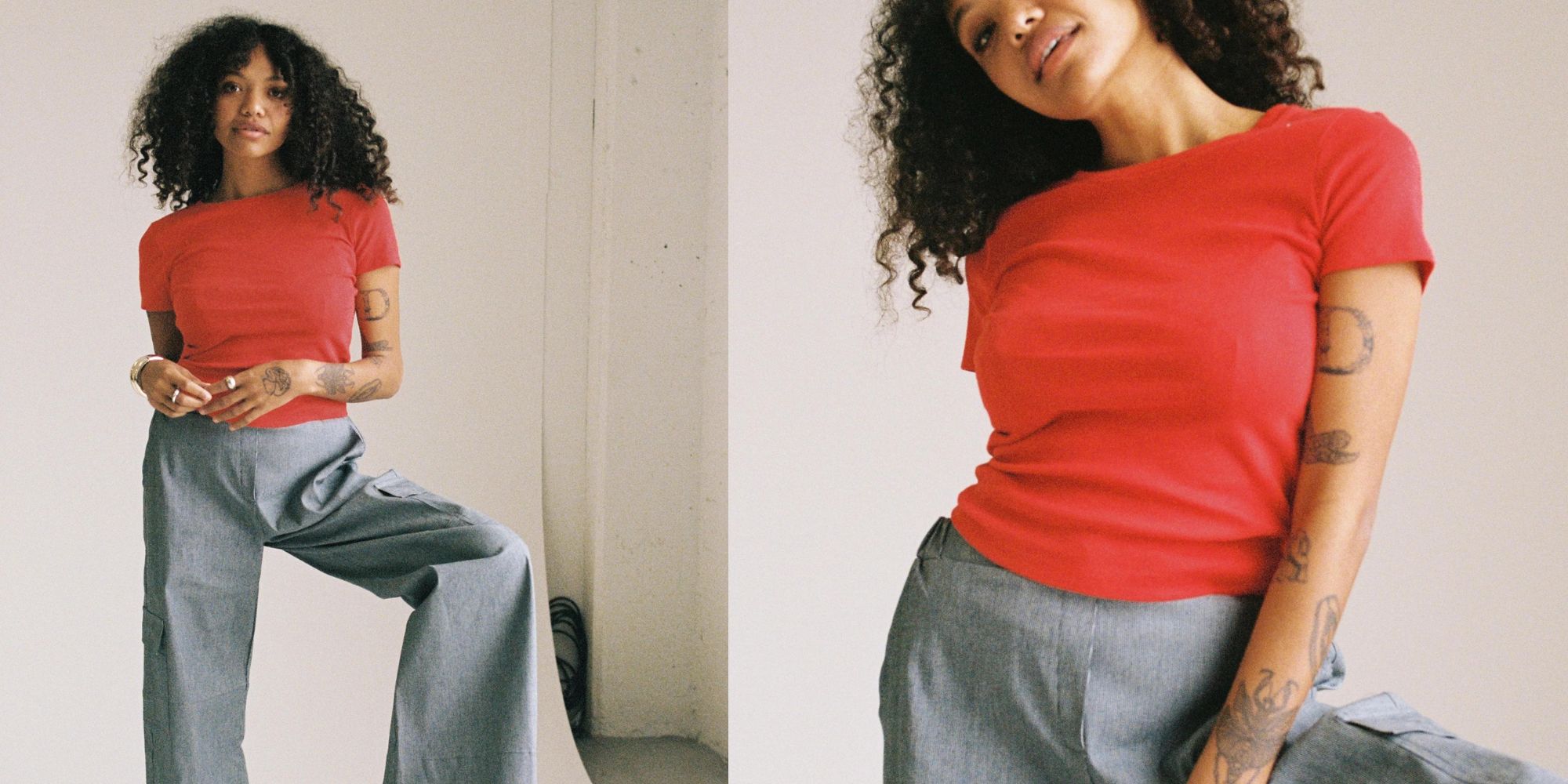 A red GOTS organic cotton fitted t-shirt by LA Relaxed.