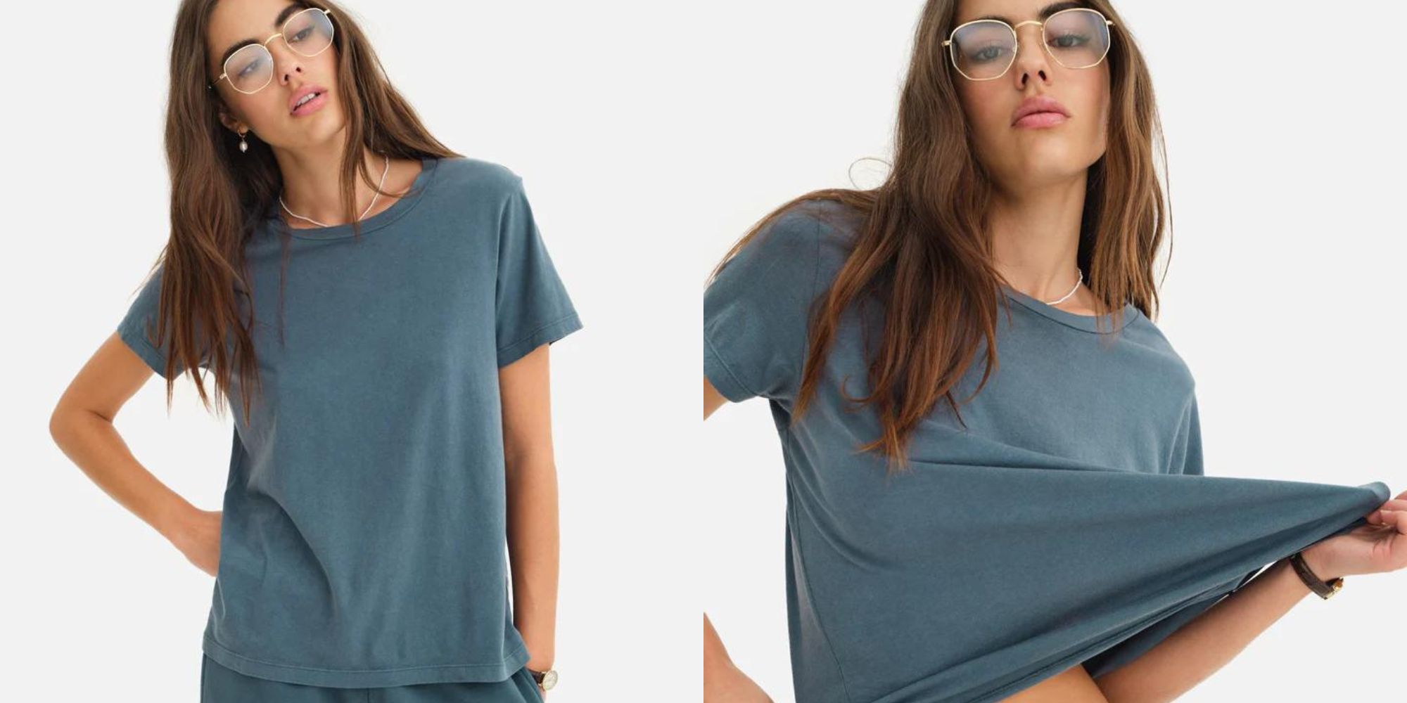 A storm blue organic cotton t-shirt made responsibly by MATE the Label.