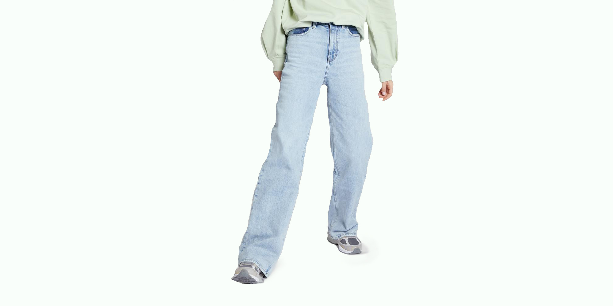 person wearing wide leg unspun jeans