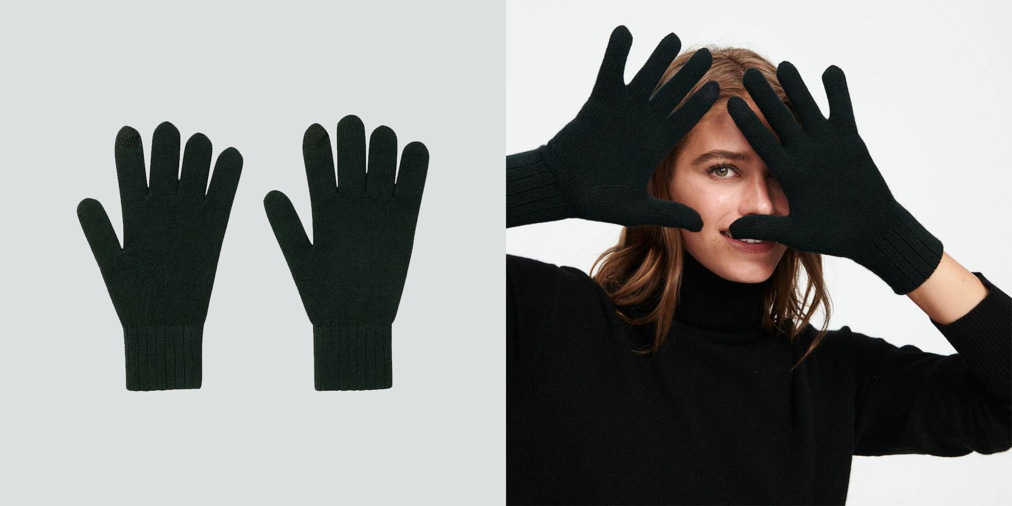 woman wearing dark green ethical gloves by naadam