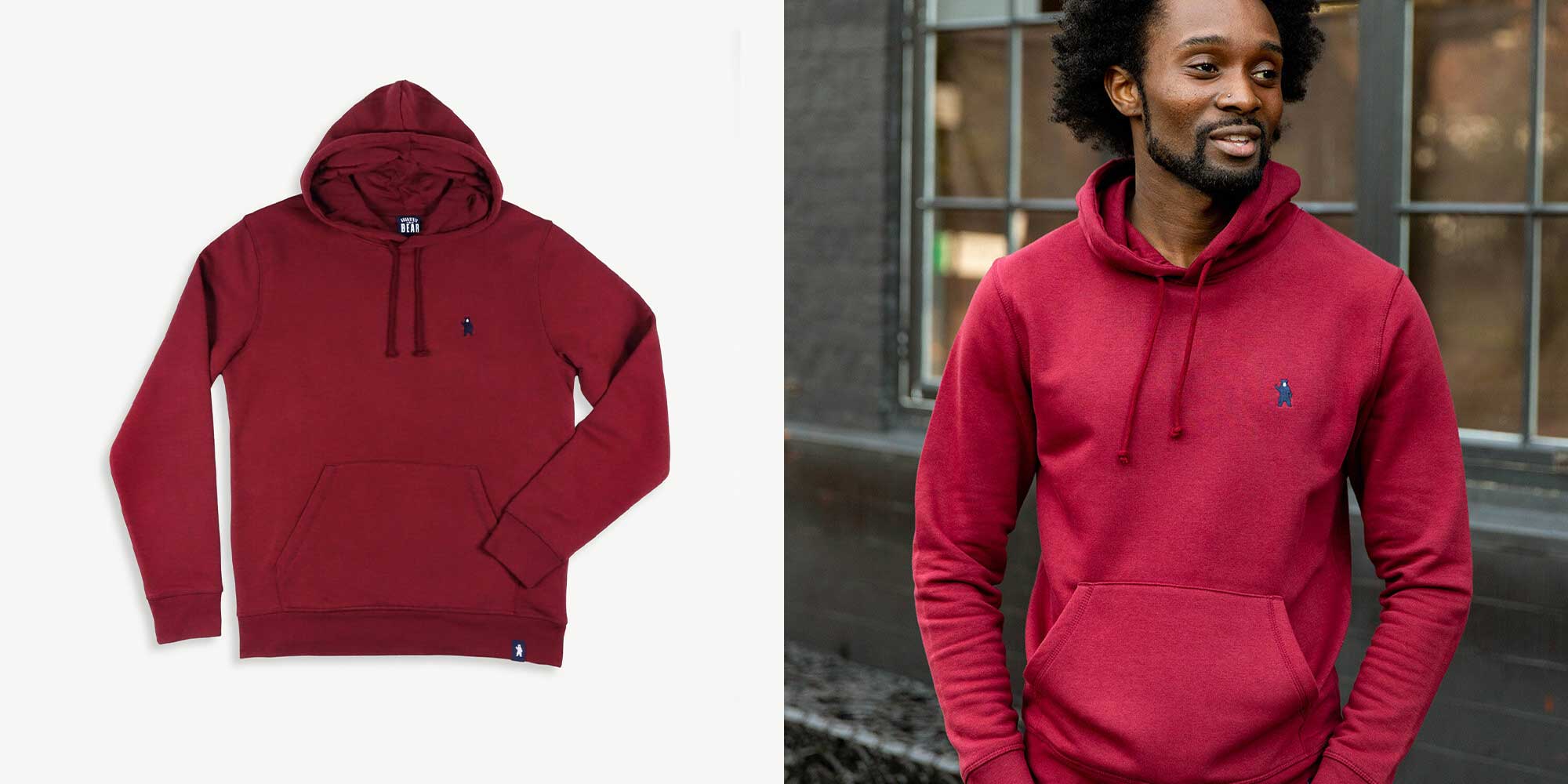 man wearing red hoodie by absolutely bear