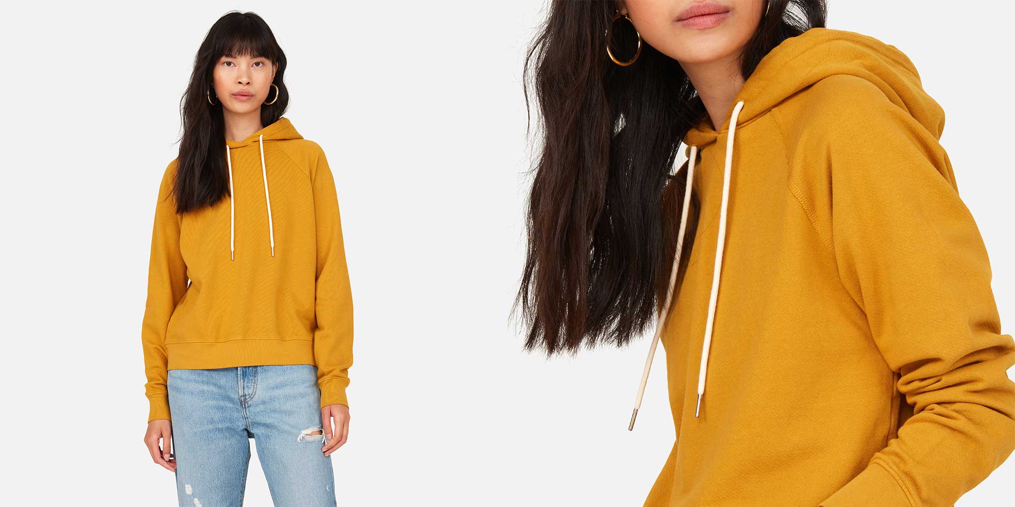 woman wearing dark yellow hoodie by mate the label