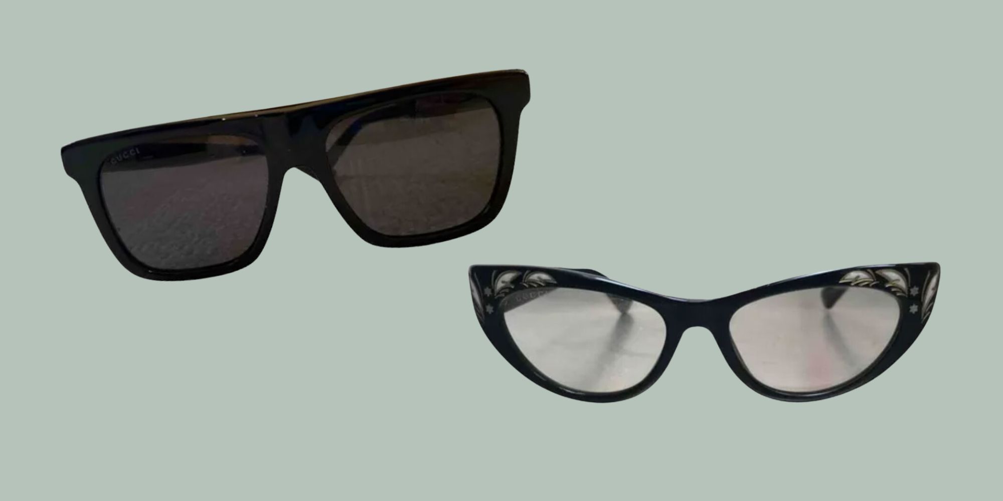 A black and cat eye pair of second hand sunglasses by Gucci.