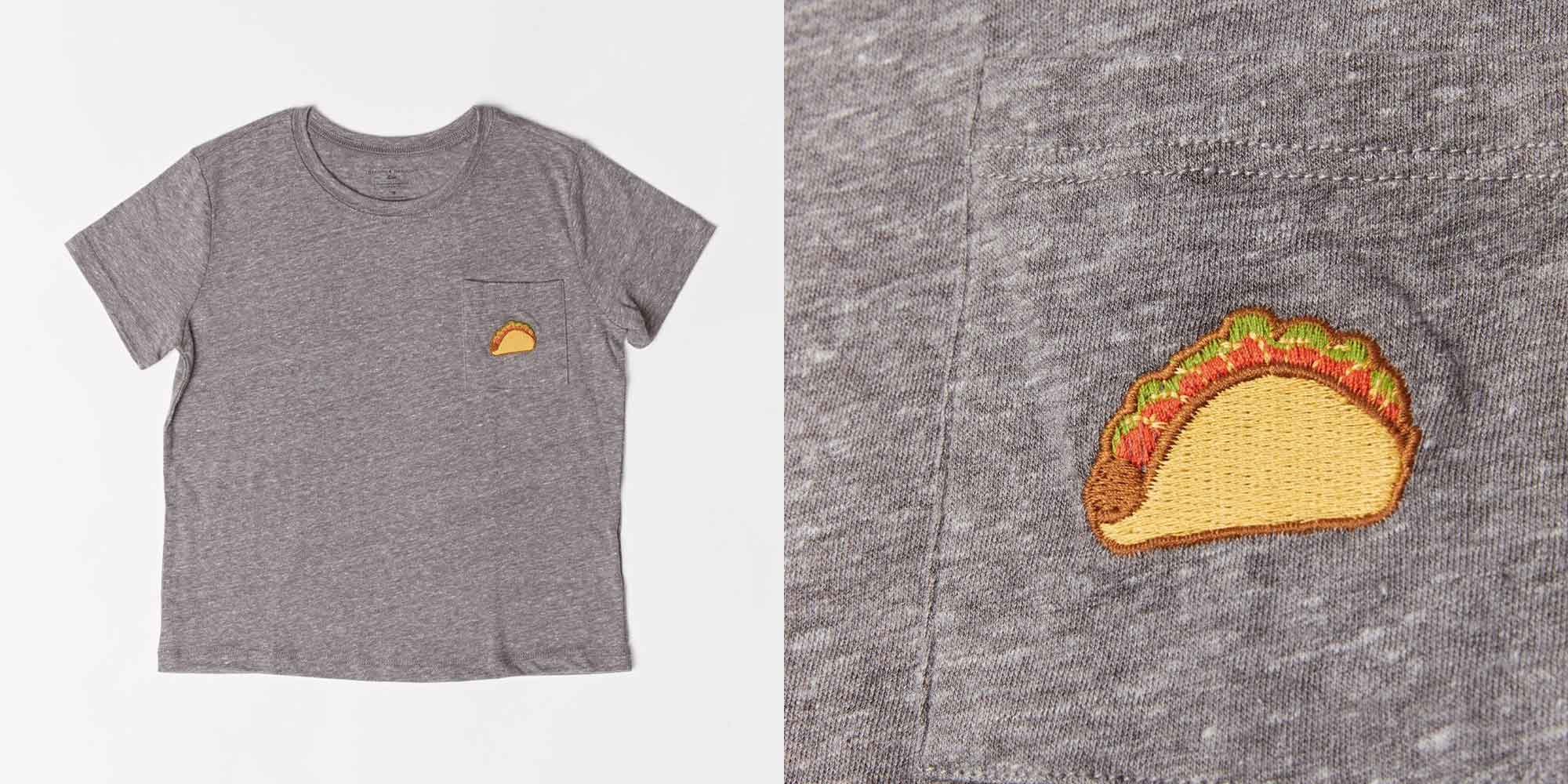 grey marle organic kid's t-shirt with a tiny taco emblem on the pocket by Threads 4 Thought