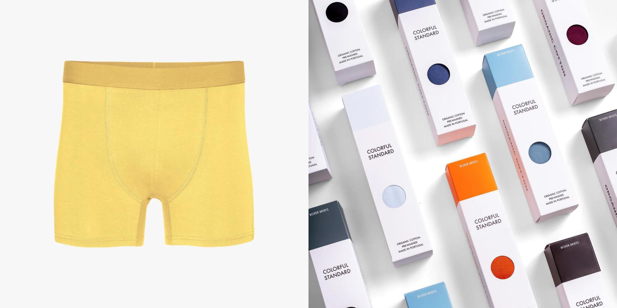 Lemon yellow organic cotton boxer briefs by Colorful Standard.