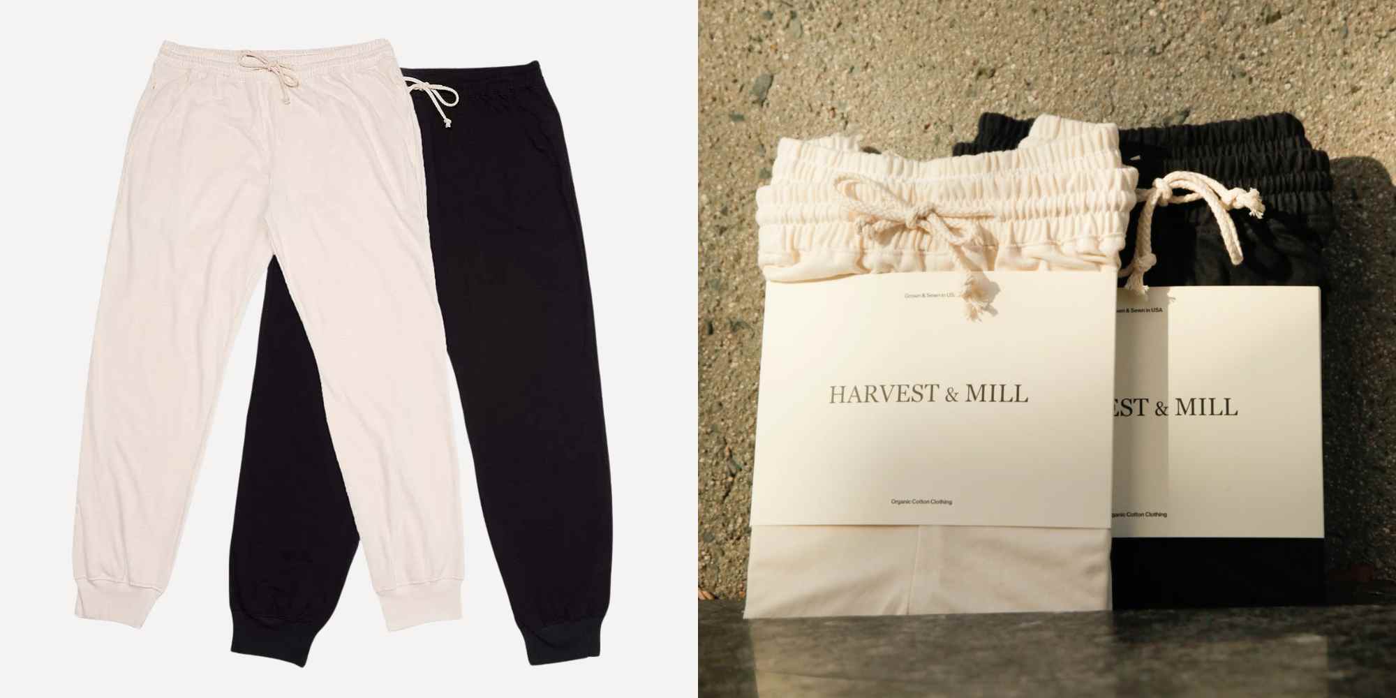 cream and black sweatpants from harvest and mill