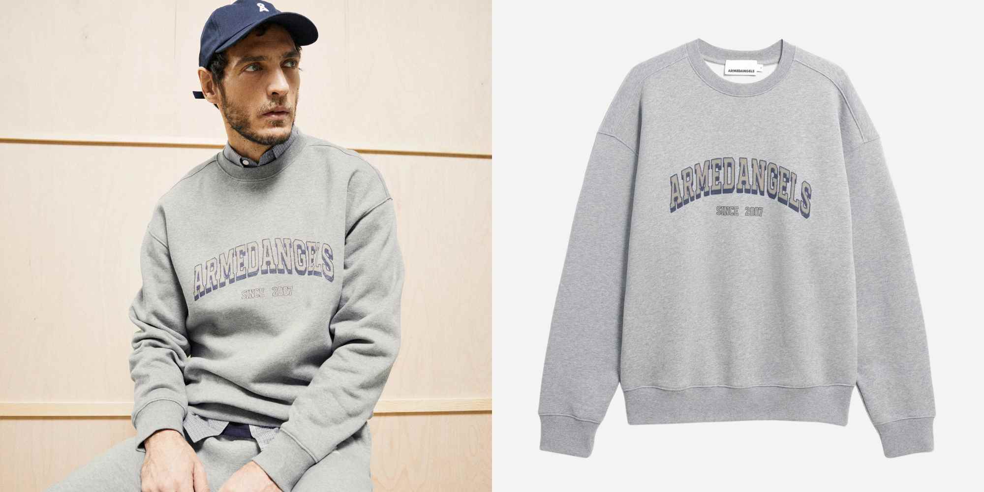 person wearing logo sweatshirt from armedangels
