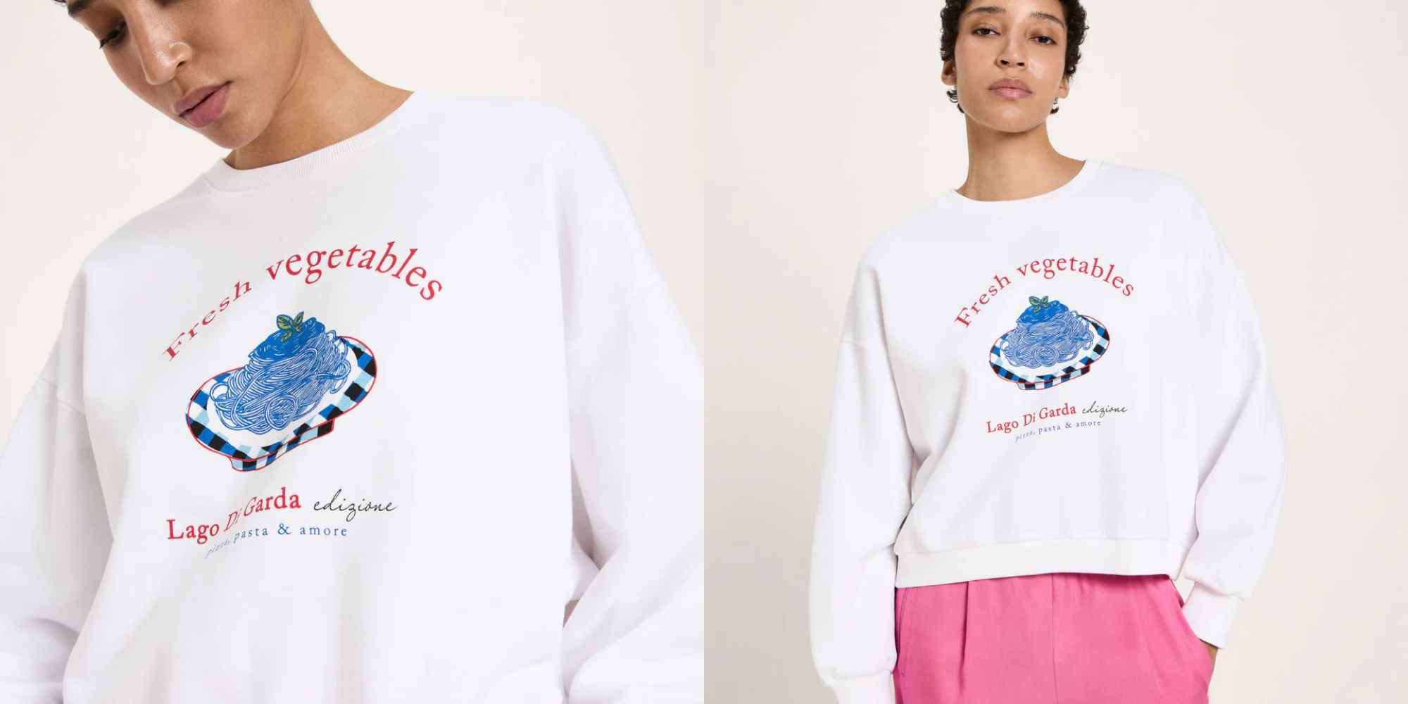 person wearing printed white sweatshirt from lanius