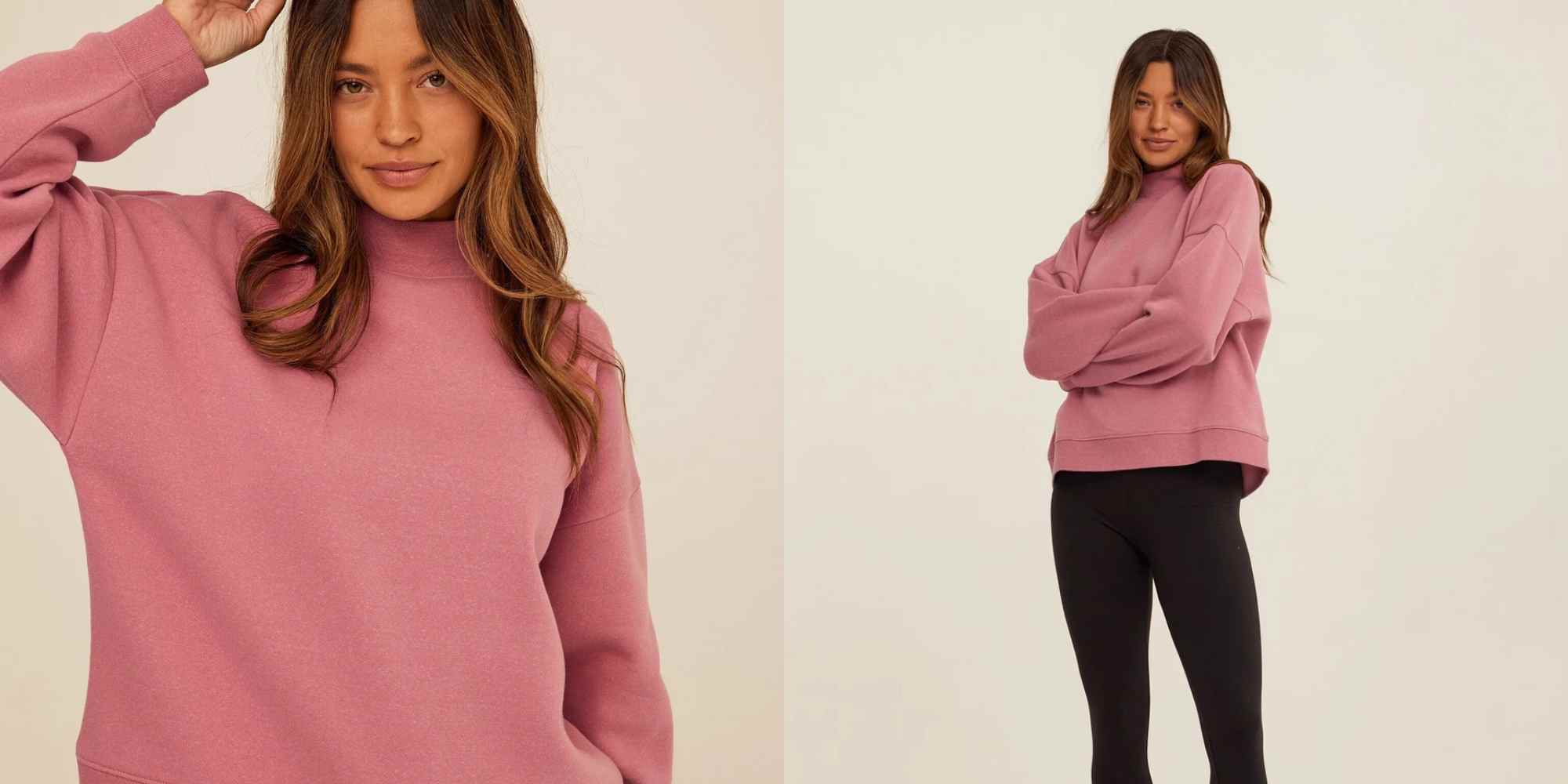 pink mock neck sweatshirt from threads 4 thought