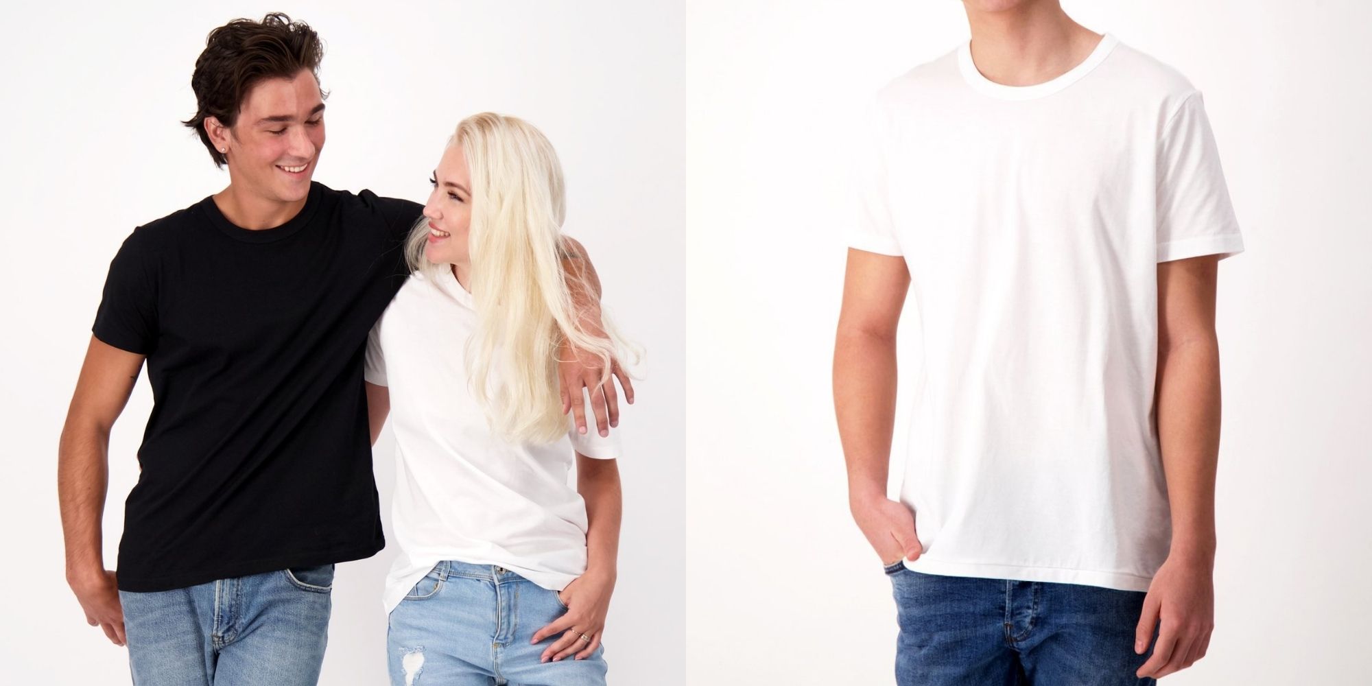 people wearing organic black and white t-shirts by The Good Tee