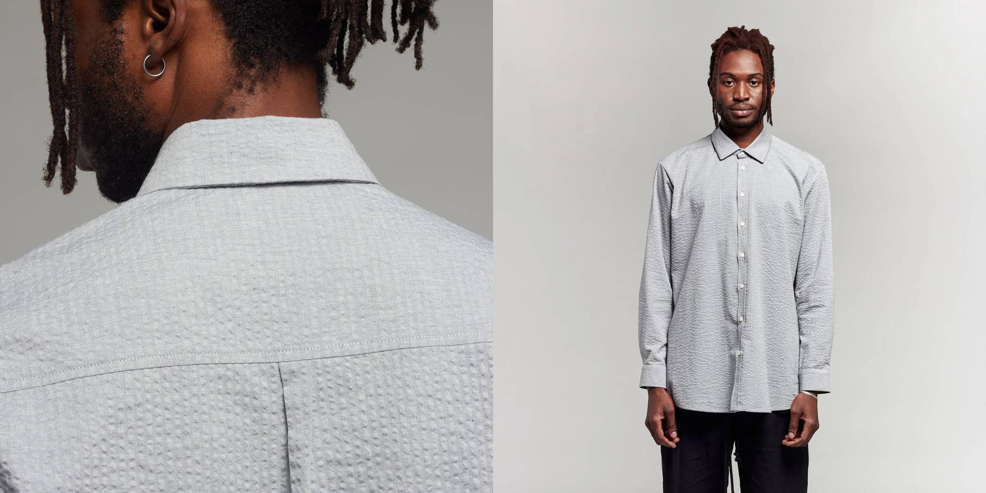 An oversized light blue grey shirt by Australian brand A.BCH.