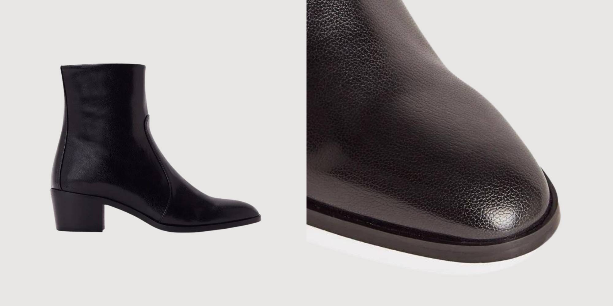 A pair of low heel black boots by AERA.