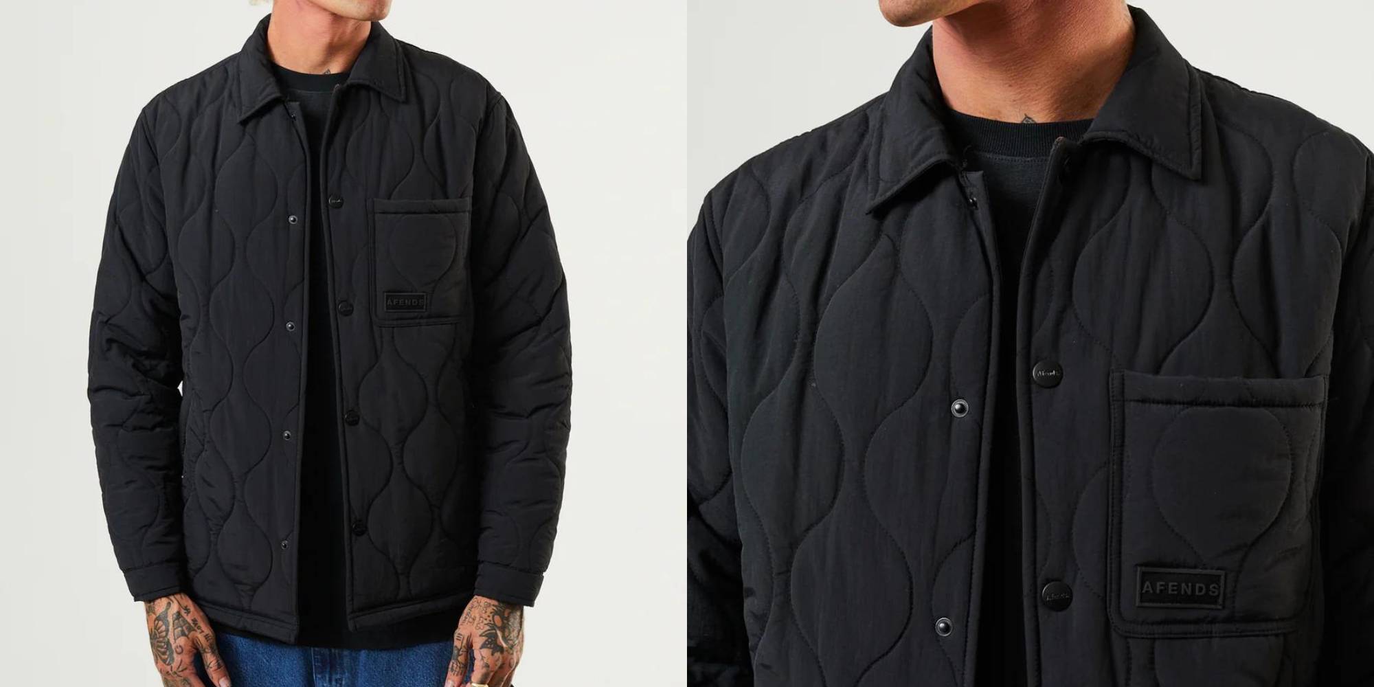 A black quilted puffer jacket by Afends.
