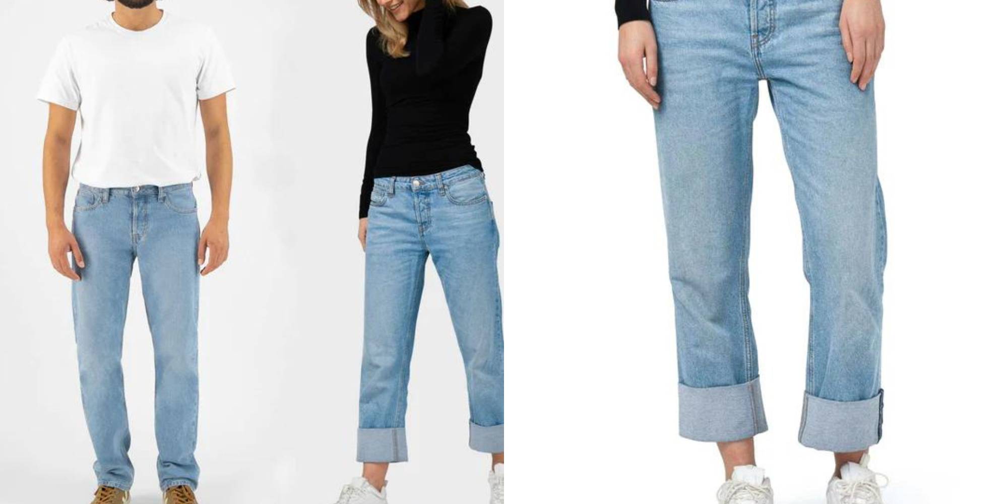 A pair of unisex loose light blue jeans by MUD jeans.