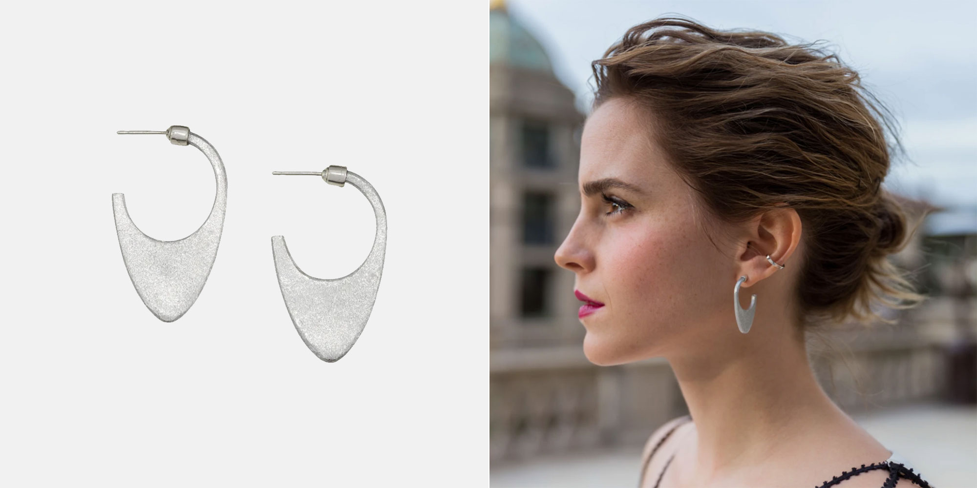 emma watson wearing silver hoop earrings