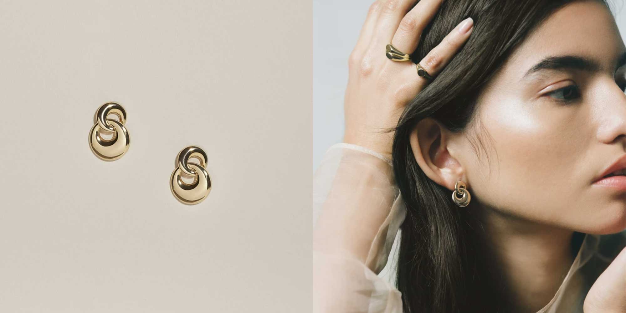 woman wearing small gold hoops by j hannah