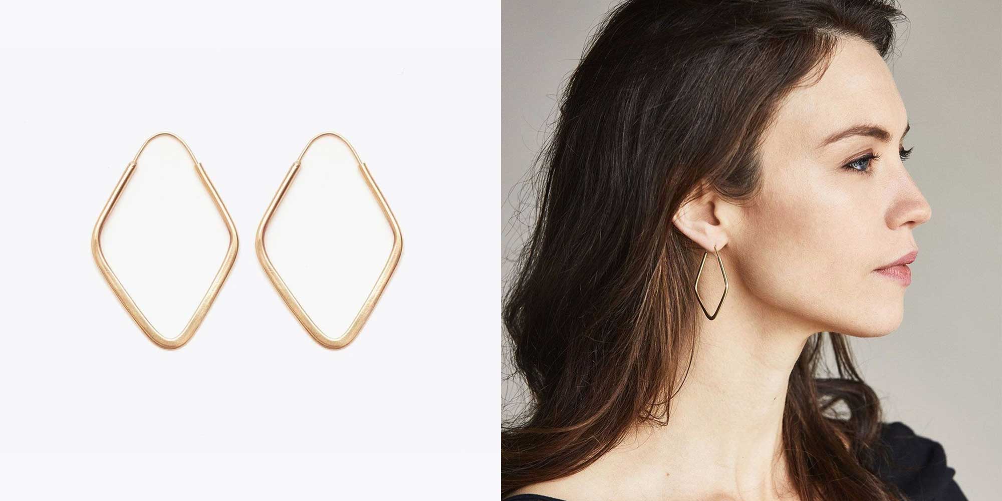 gold triangle hoop earrings