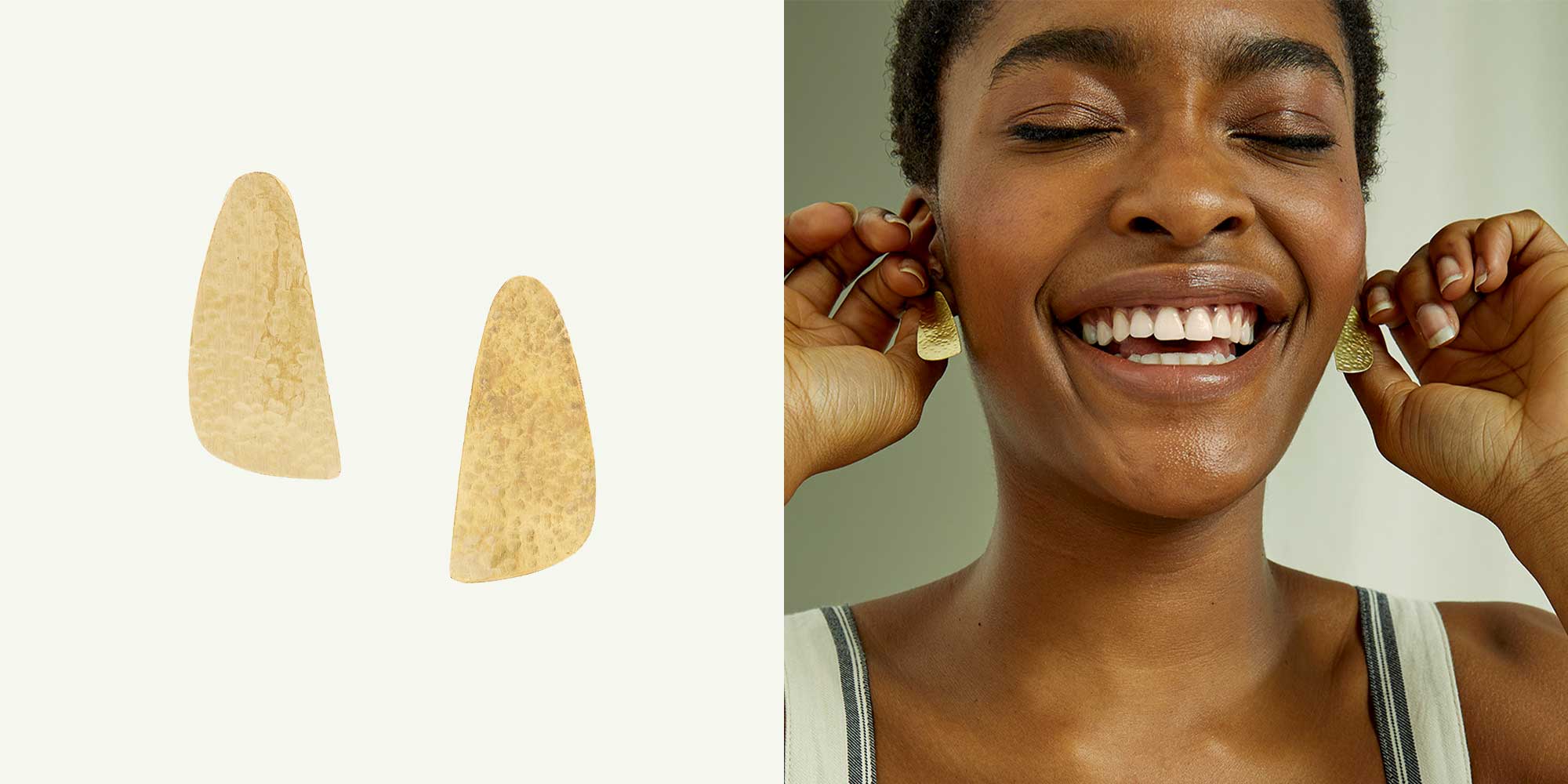 woman wearing gold earrings