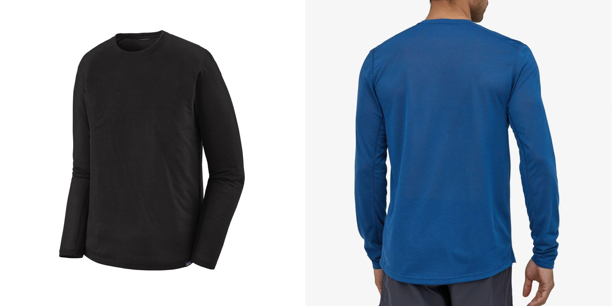 man wearing sustainable running clothes shirt by Patagonia