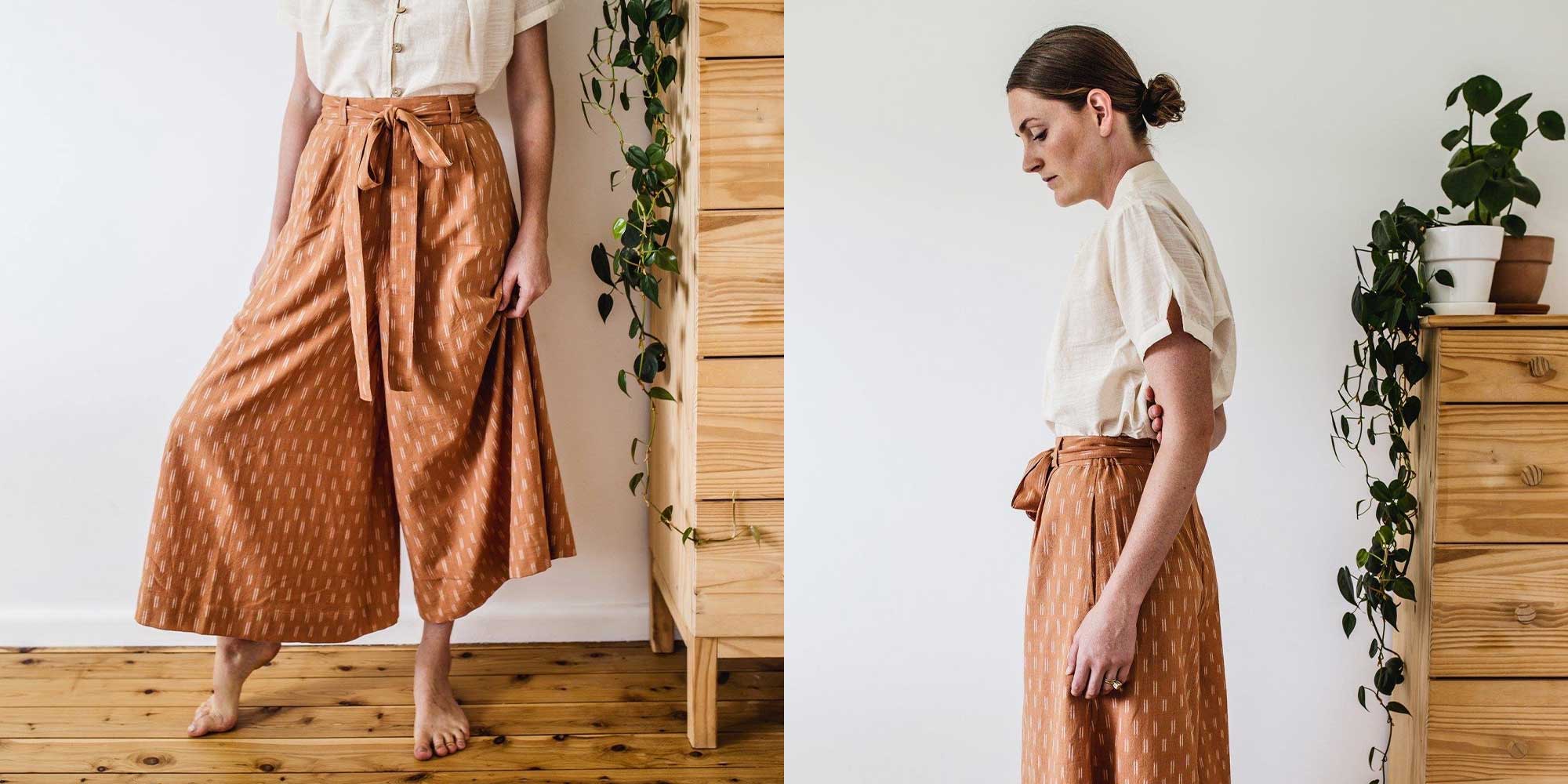 unique wide leg orange culottes by Carlie Ballard brand