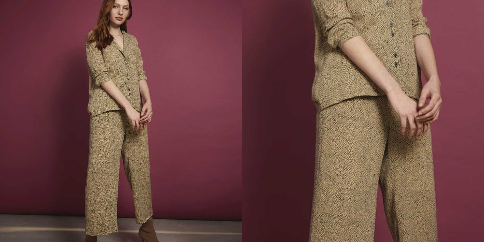 vegan reptile print sustainable wide leg pants by Jan n June brand