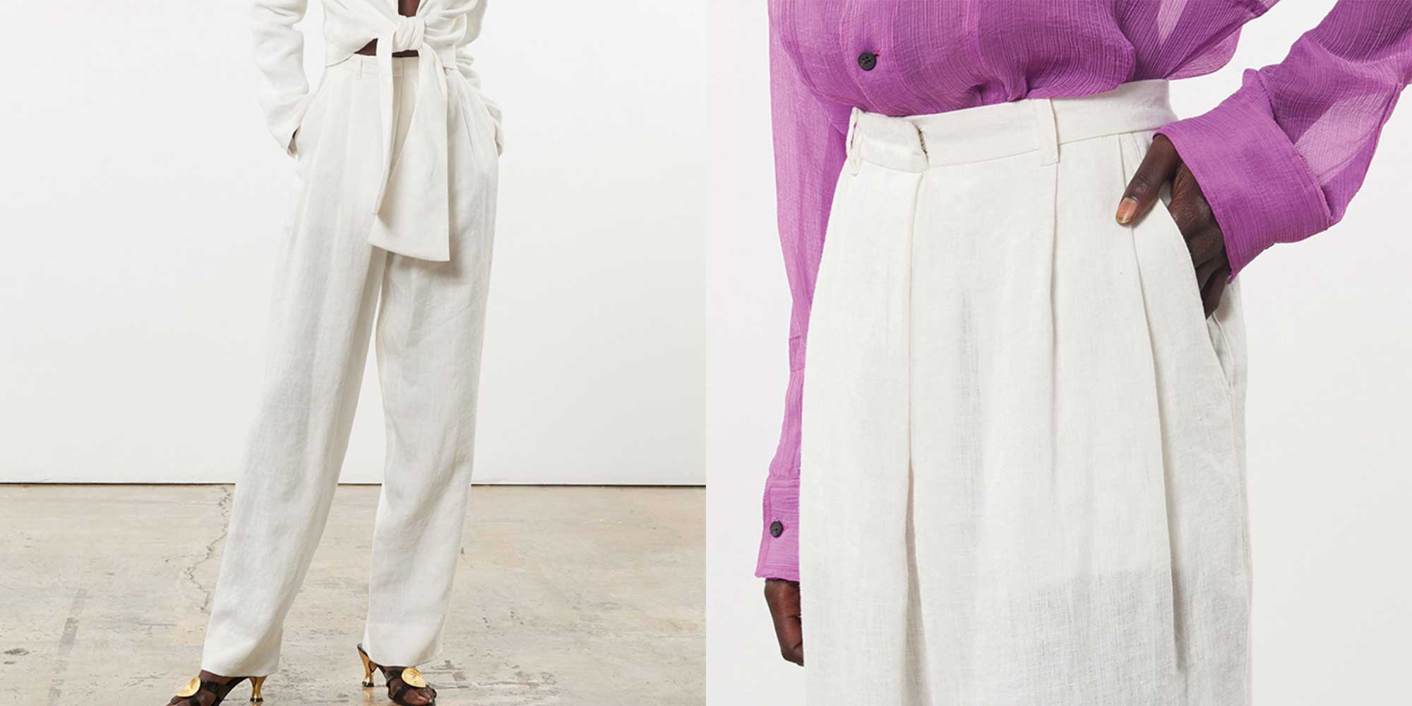 white hemp sustainable wide leg pants by Mara Hoffman