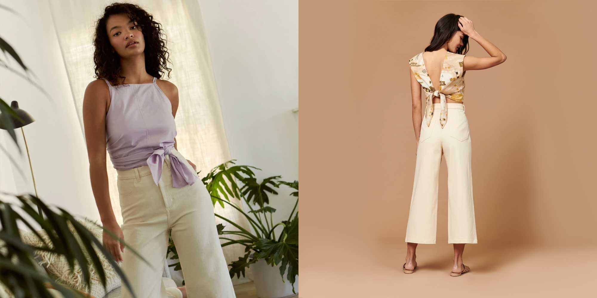 woman wearing natural organic cotton wide pants by Whimsy + Row