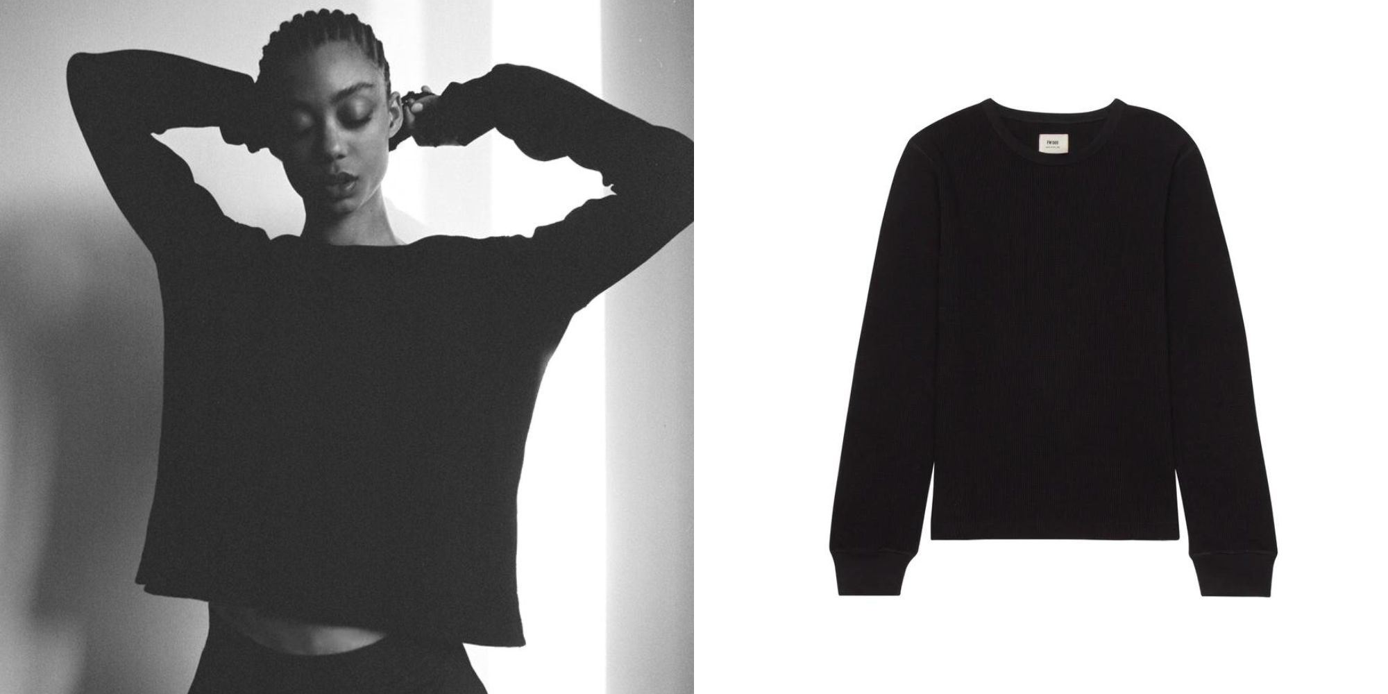 Black waffle organic cotton long sleeve top by FM 669.