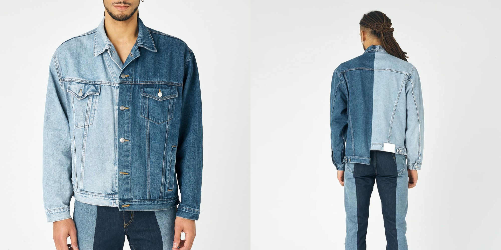 Two-tone rescued denim men's jackets by E.L.V. Denim.