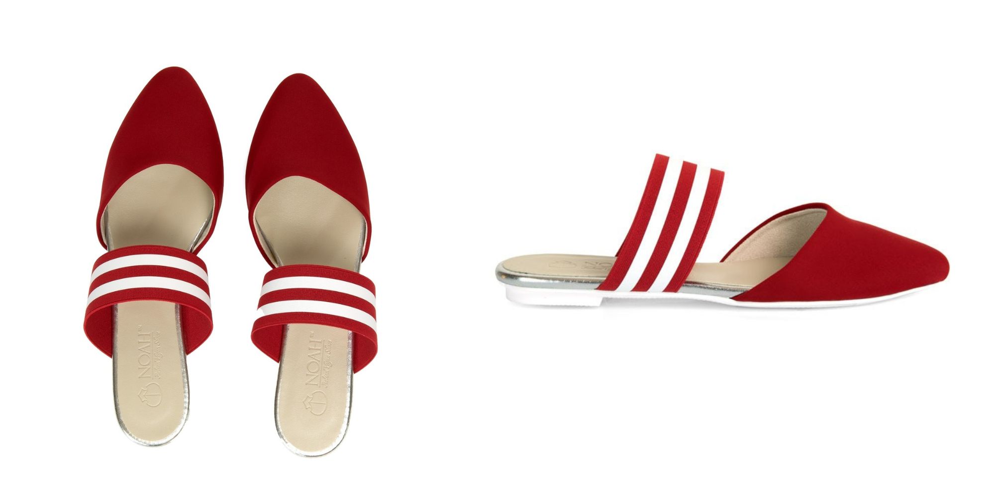 Red slip on vegan sandals by NOAH.