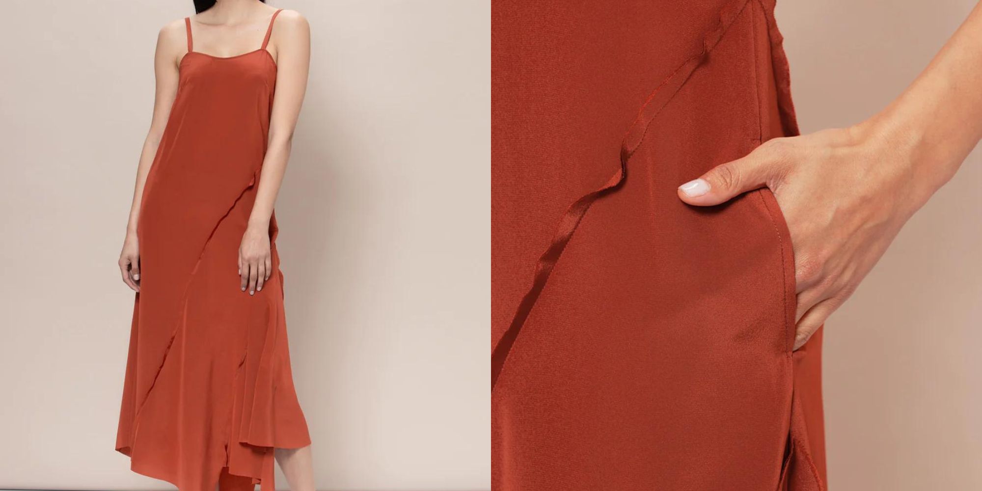 A red rescued silk slinky dress by The R Collective x Wen Pan.