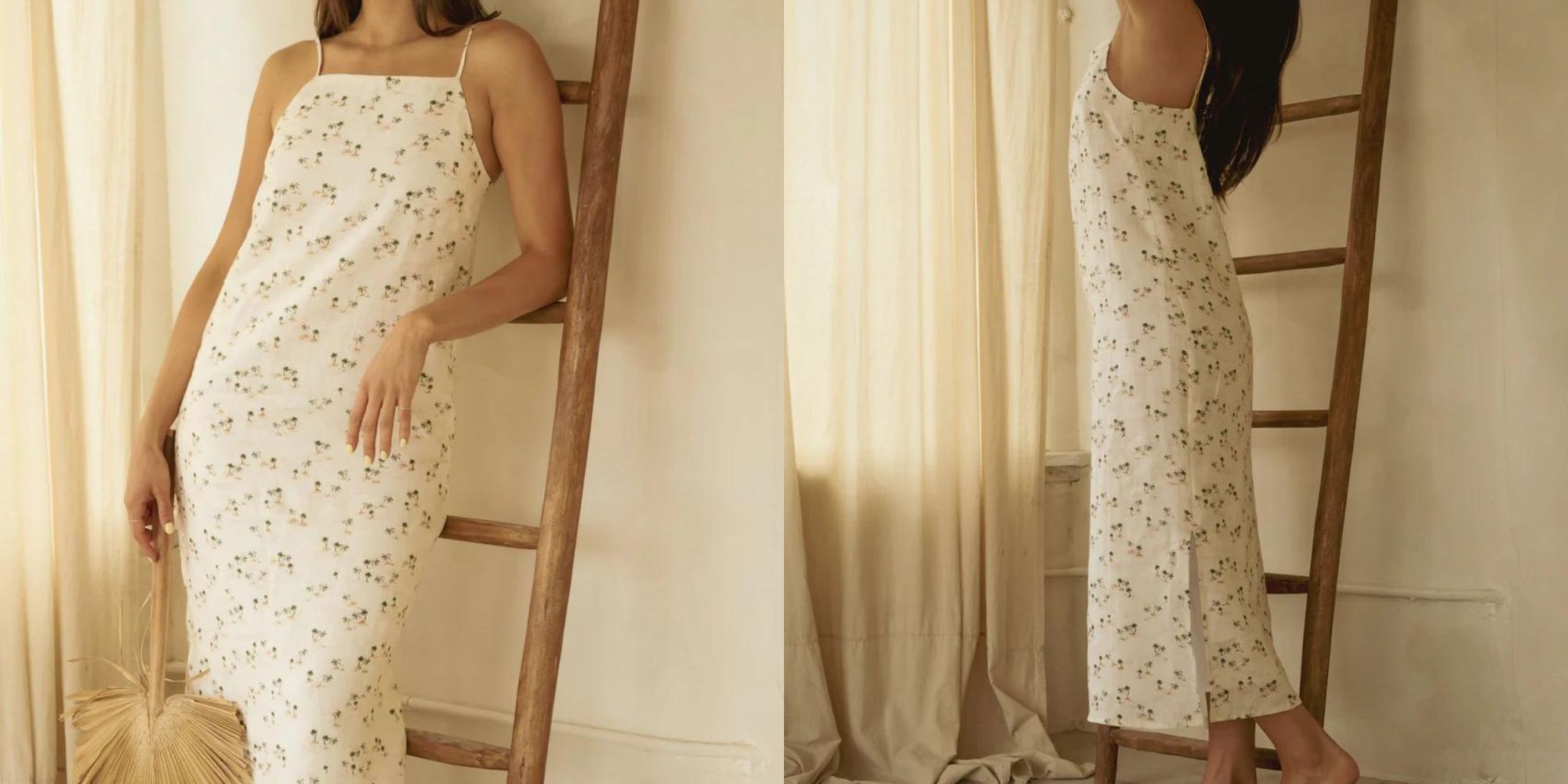A palm print linen slinky dress by Whimsy + Row.