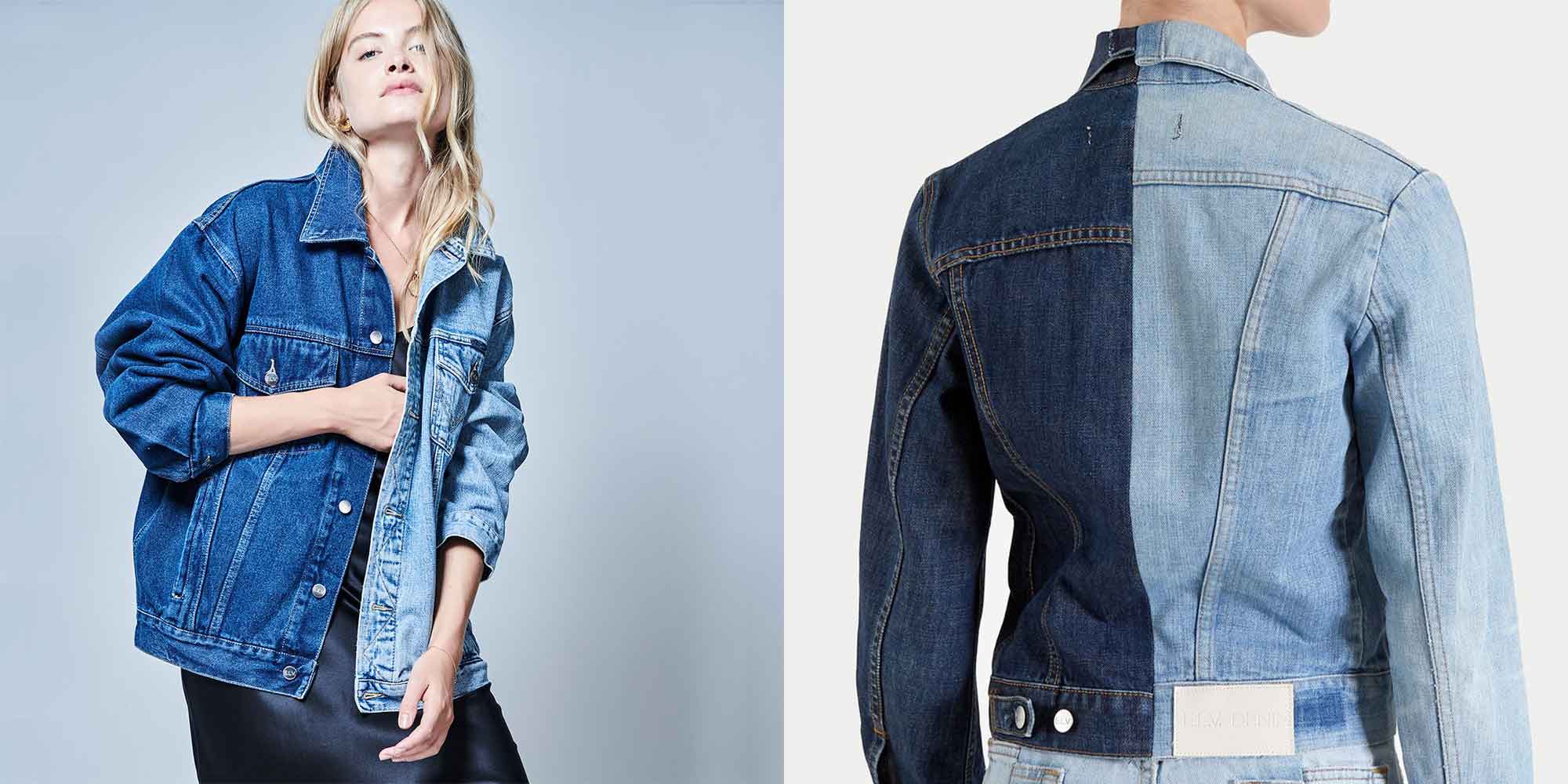 woman wearing half half deadstock denim jacket by ELV Denim