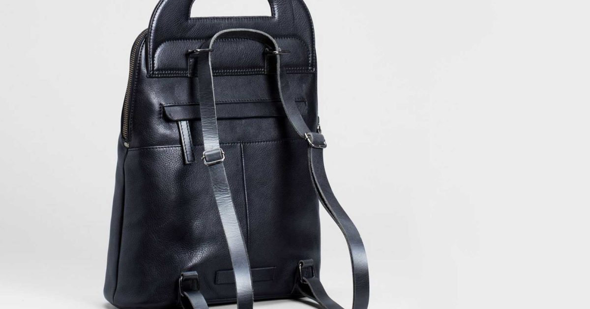 FB Jewels Solid Black Leather Organizer Backpack 