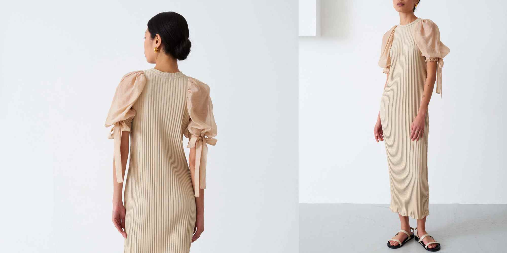 Mother of pearl puff sleeve dress