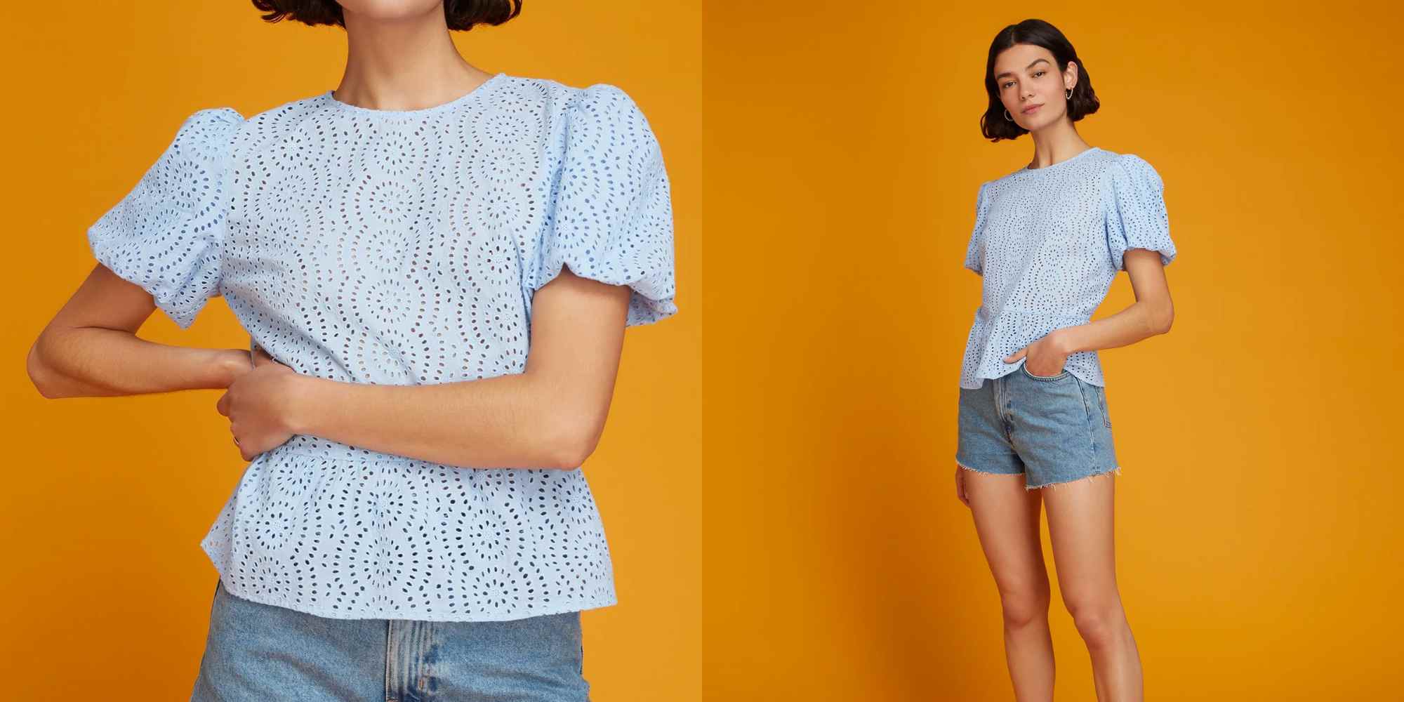 OMNES puff sleeve top