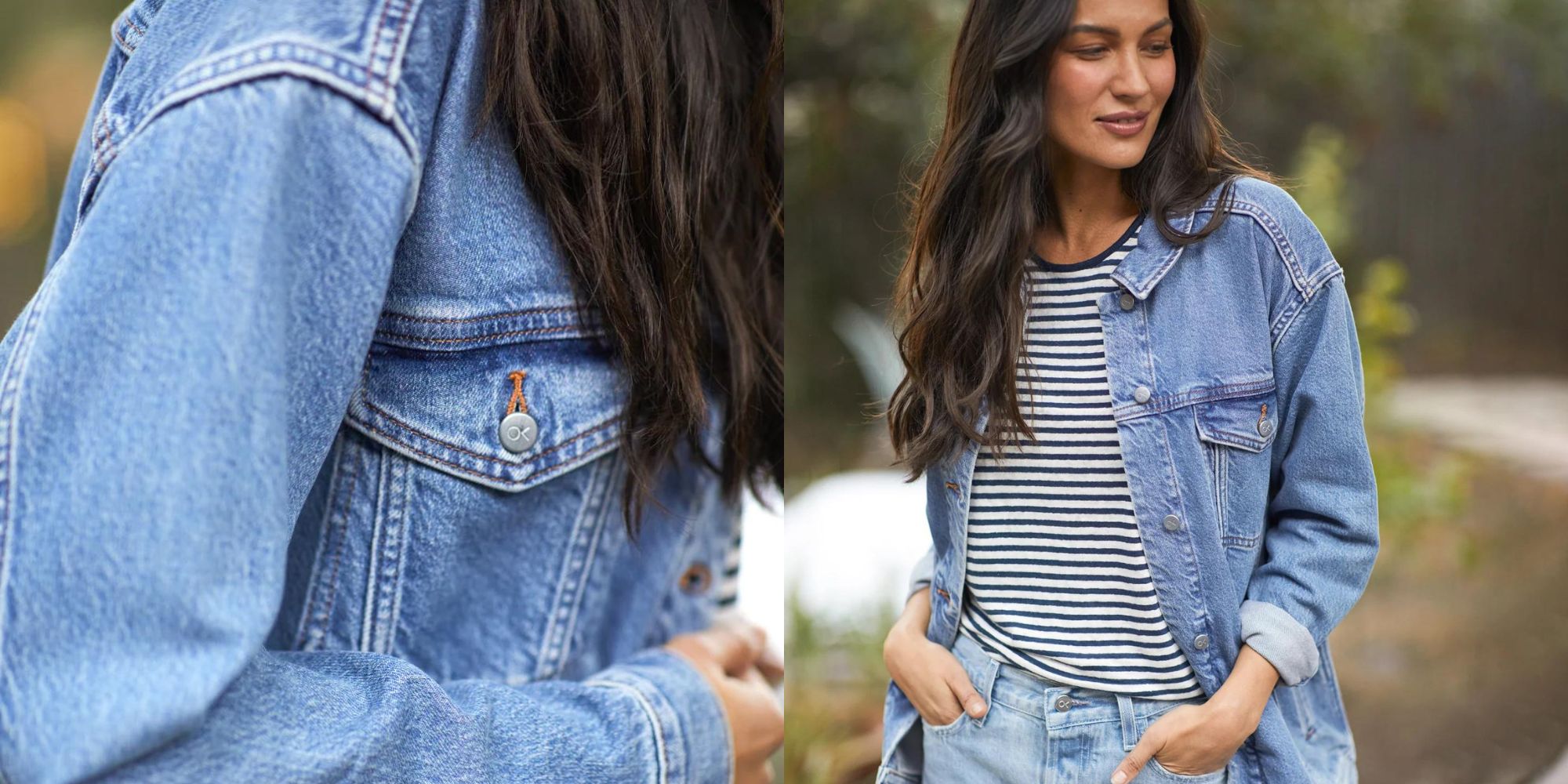 A light wash organic cotton and TENCEL blend denim jacket by Outerknown.