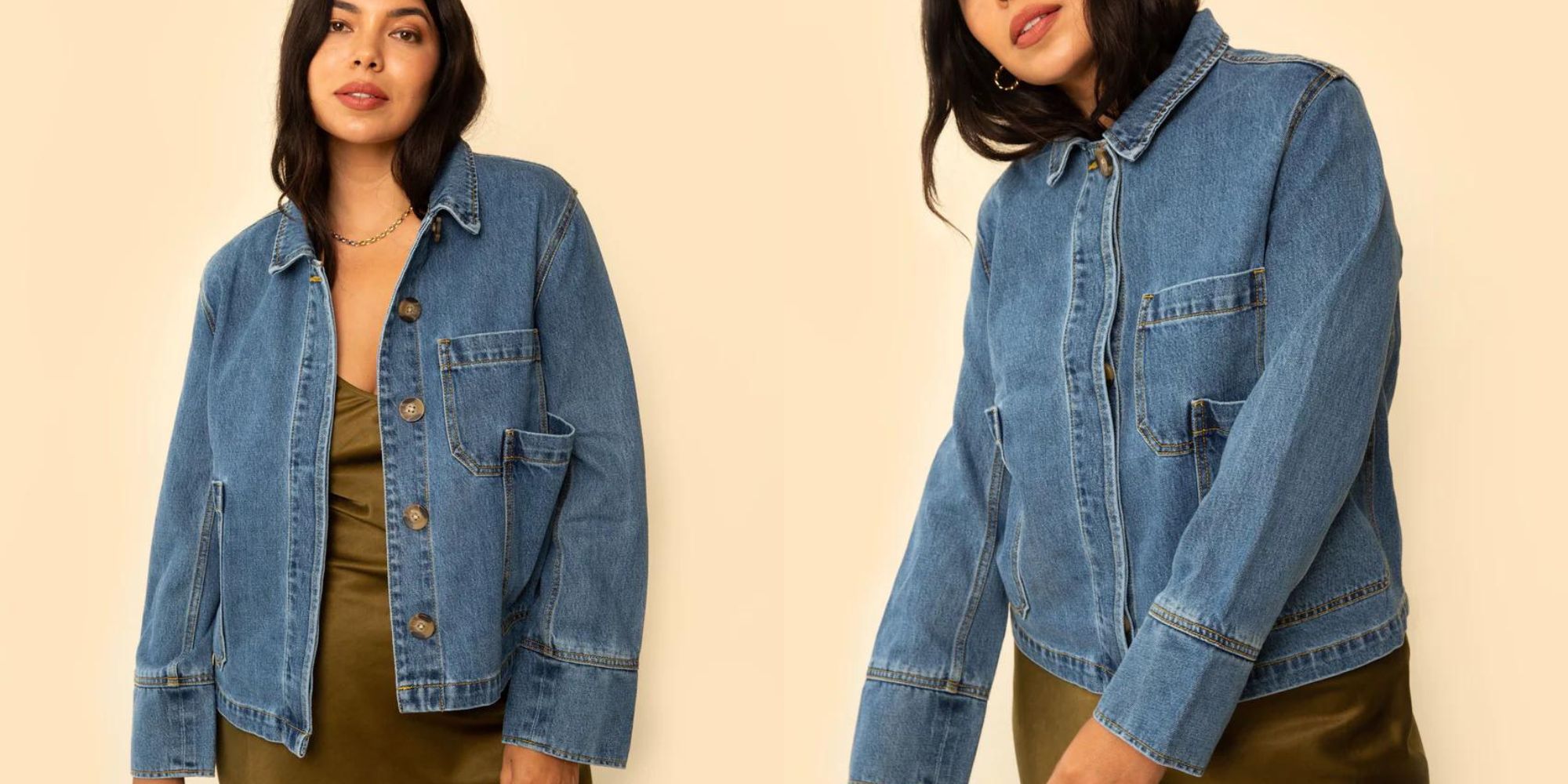 A medium wash denim jacket by Whimsy + Row.