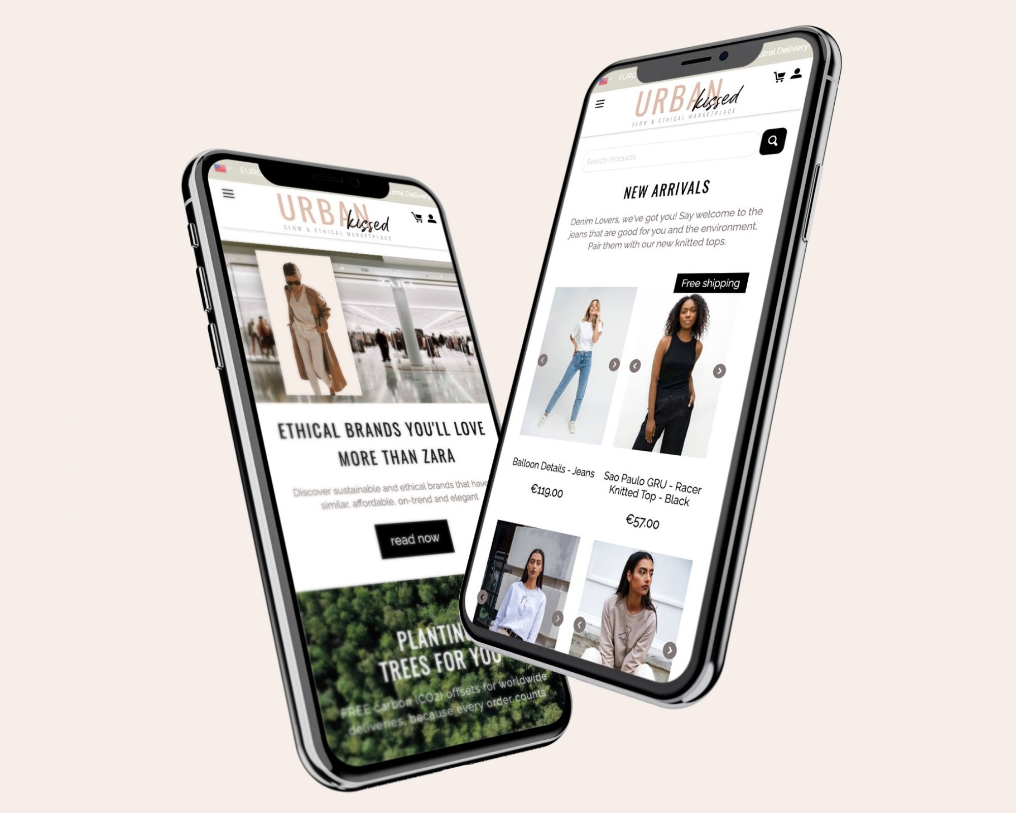 graphic of two phones showing Urbankissed webpages