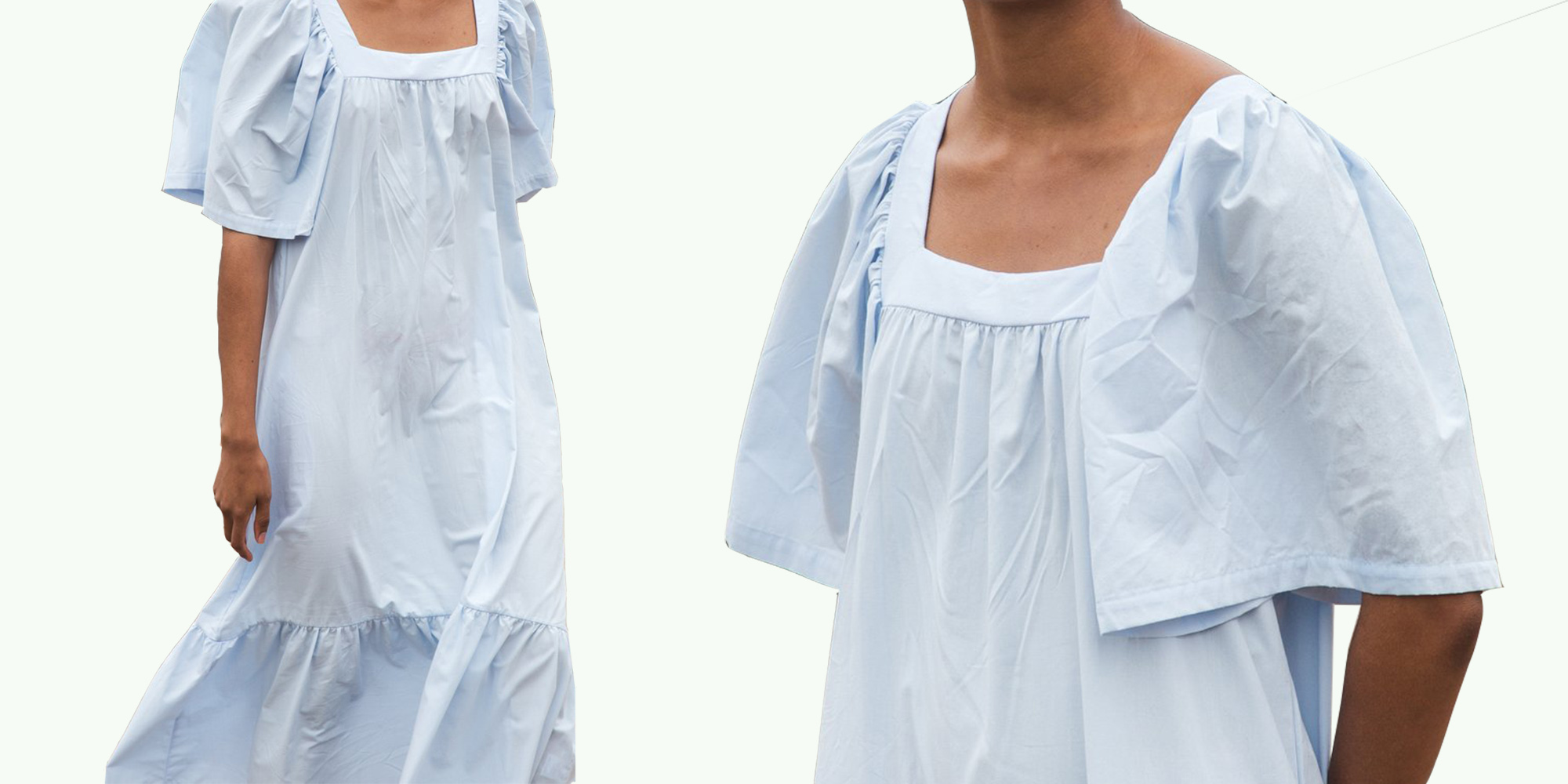 Billowy blue sustainable cottagecore style dress by Beaumont Organic