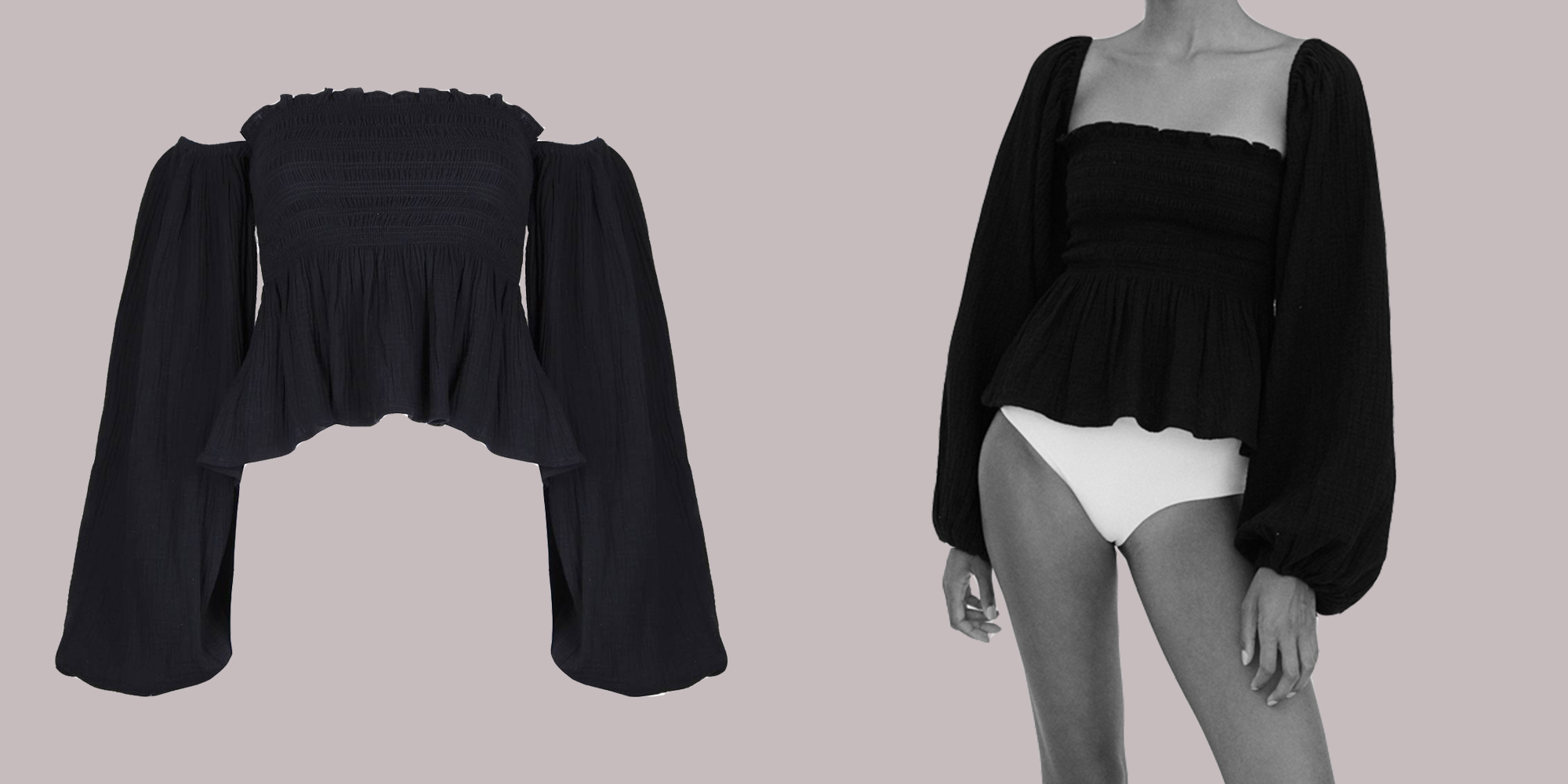 Woman in black sustainable cottagecore style blouse by Cloe Cassandro