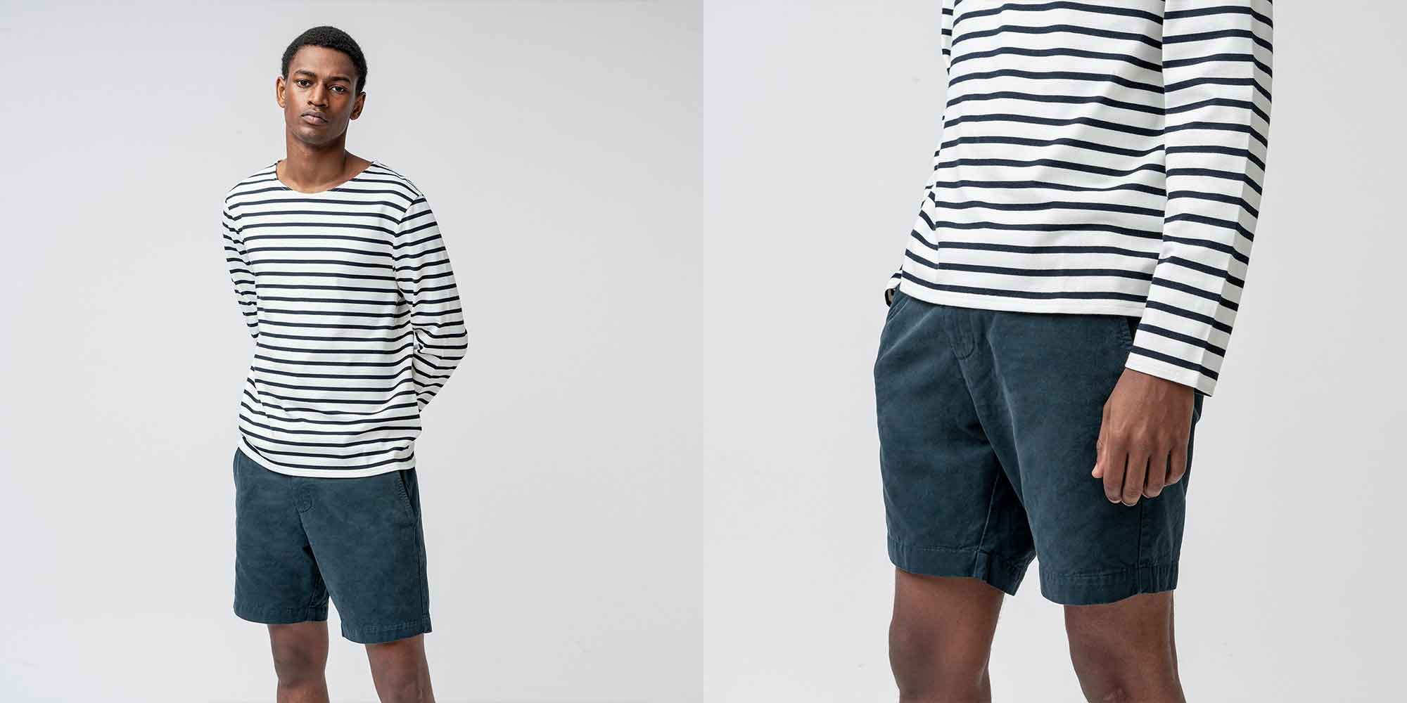 man wearing blue ethical shorts by ISTO