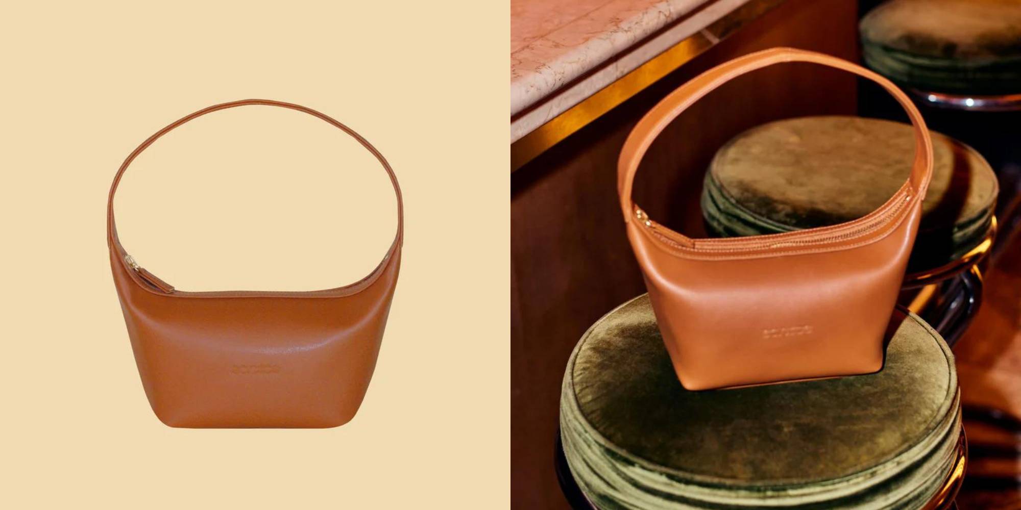 A cognac baguette bag by Santos by Monica.