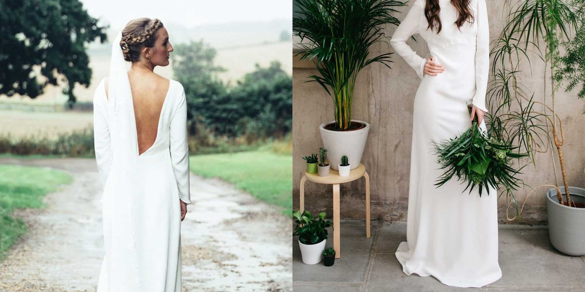A long sleeve white wedding dress with low back by Indie Bride.