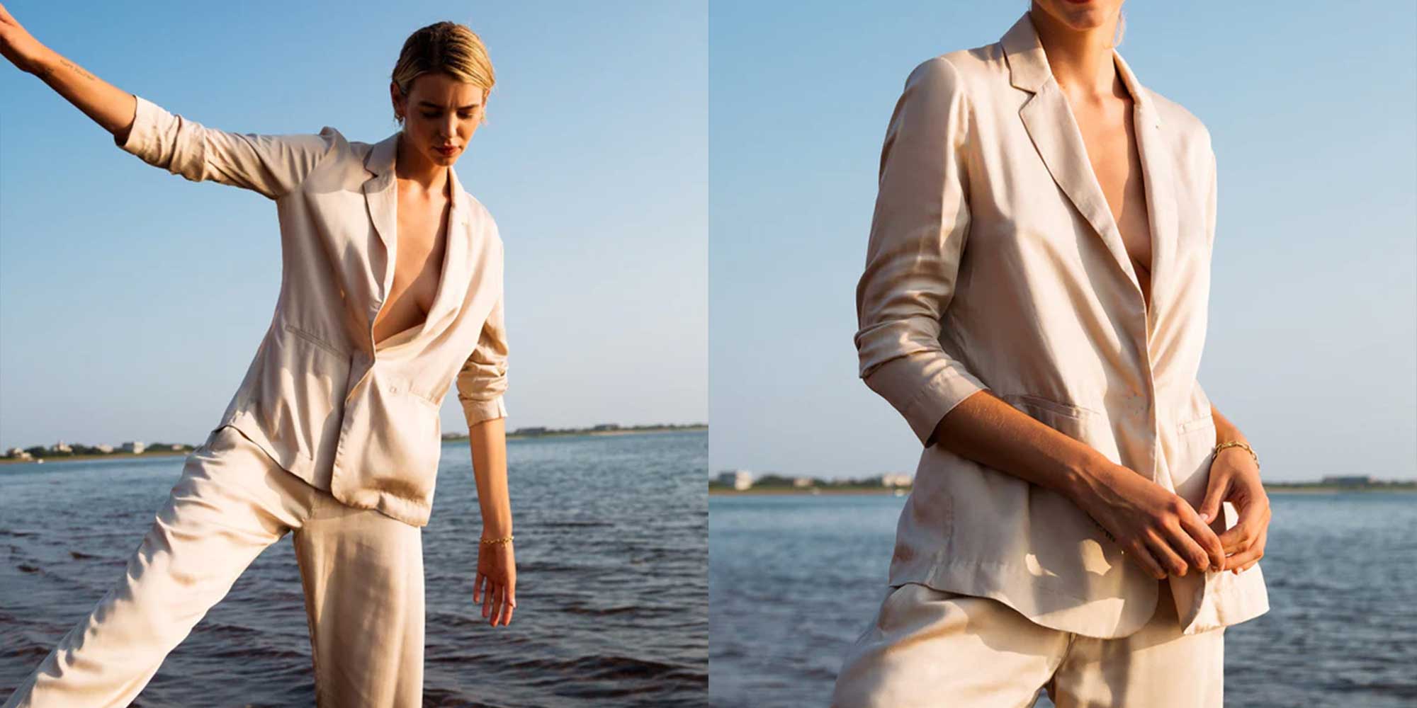 A champagne colored blazer by Neu Nomads.