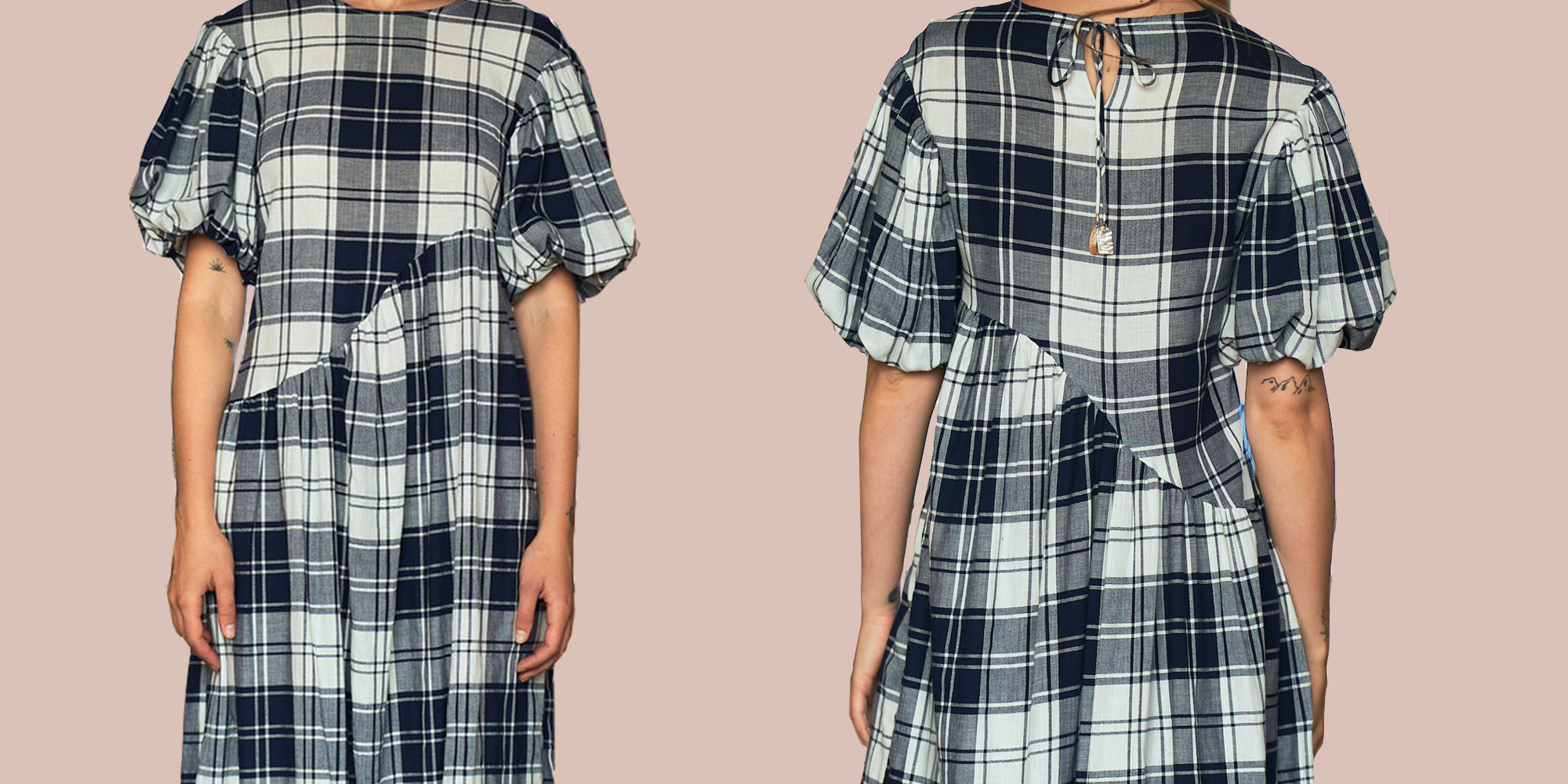 Woman in checkered sustainable cottagecore dress by autark