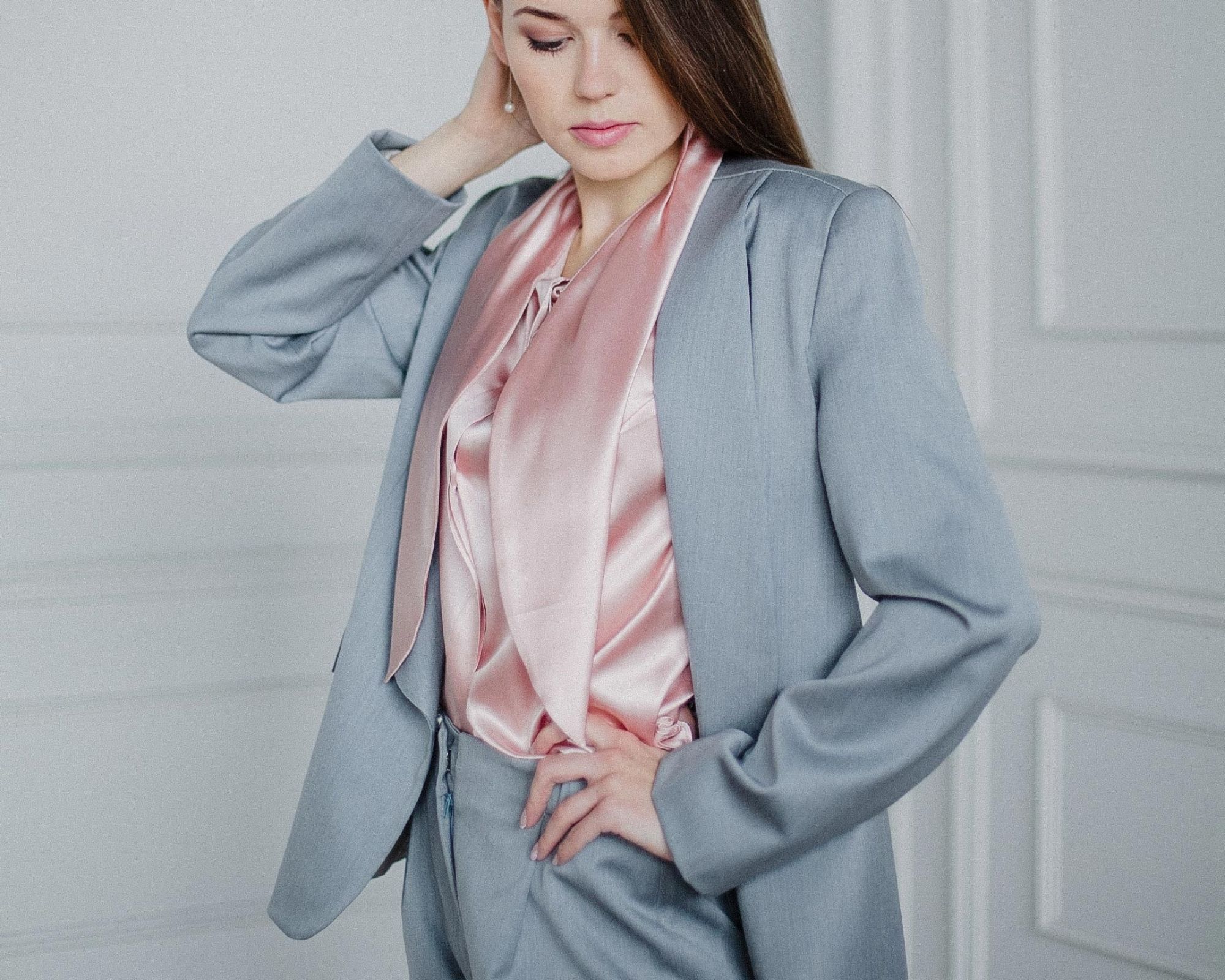woman wearing custom made suit by Dressarte