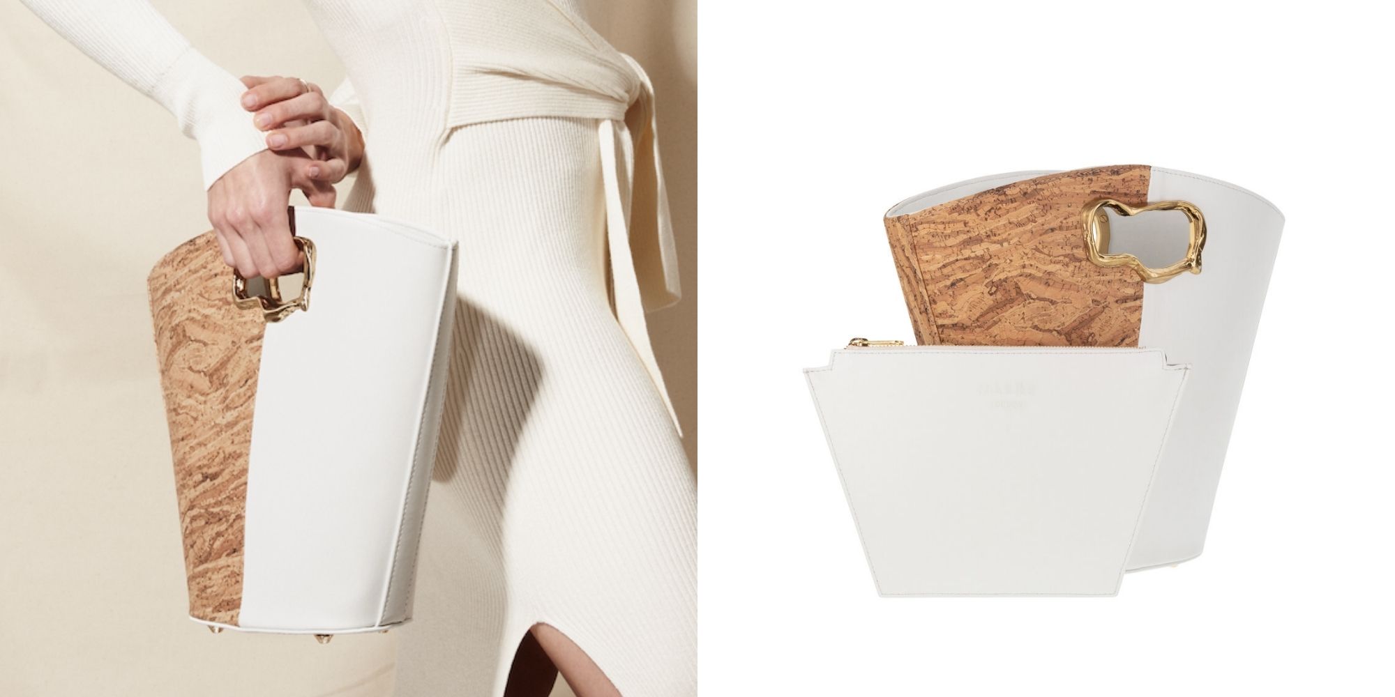 white Desserto leather and cork handbag designed by eco brand Mashu