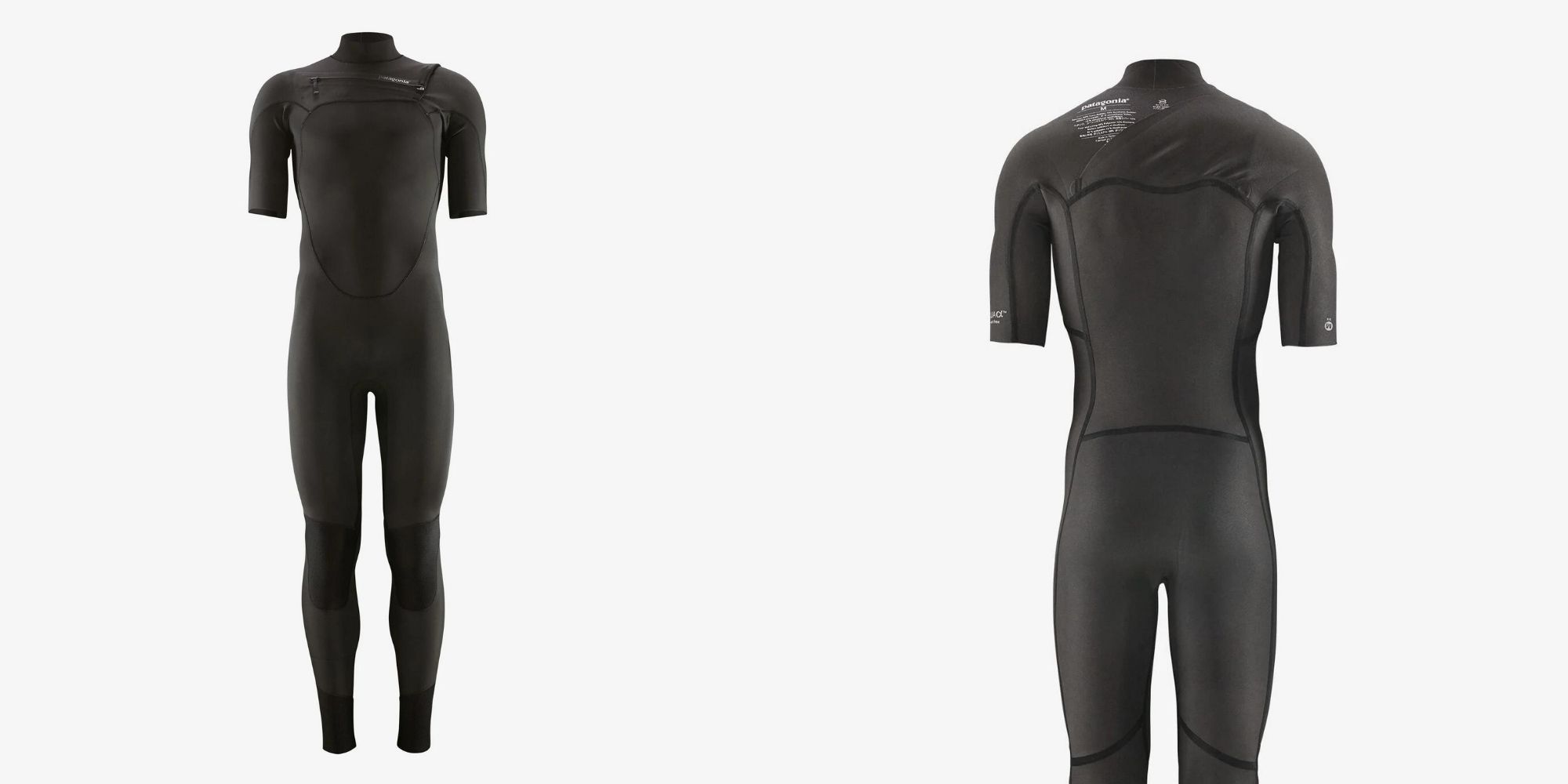 Black eco-friendly short sleeve long leg wetsuit by Patagonia.
