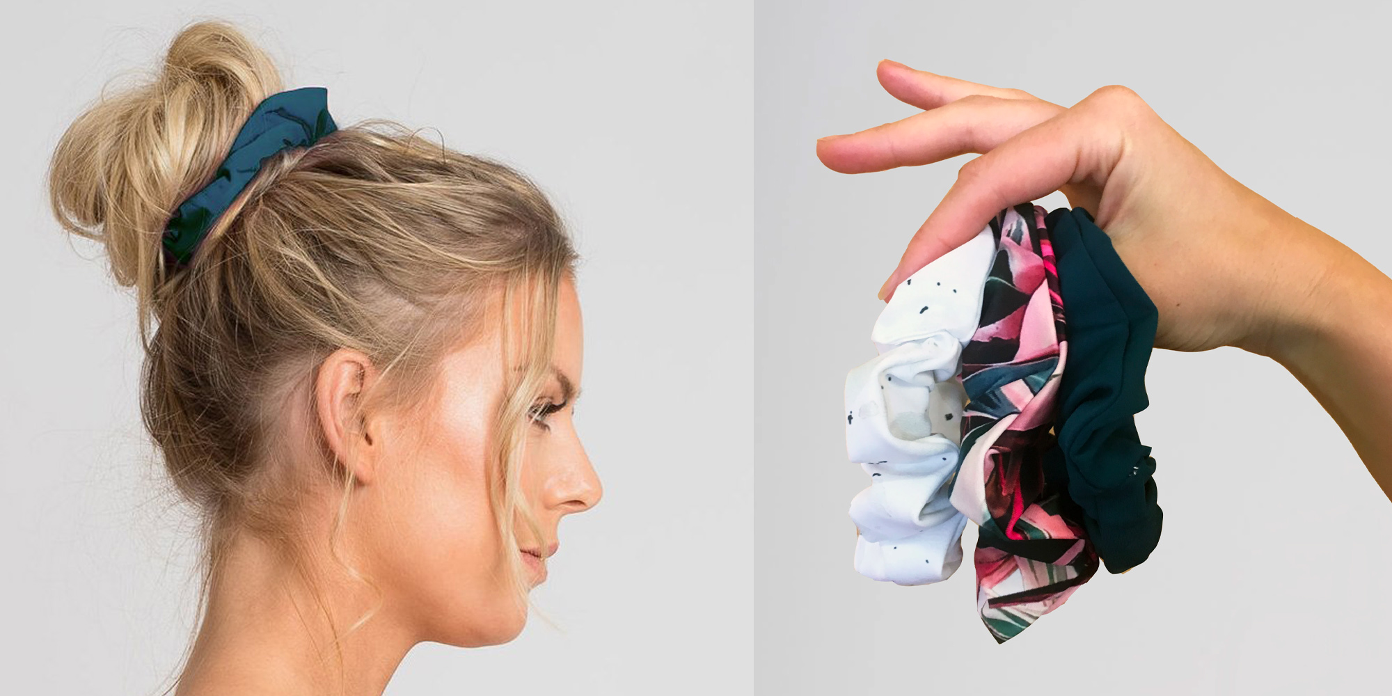 Woman in sustainable scrunchie by Elle Evans
